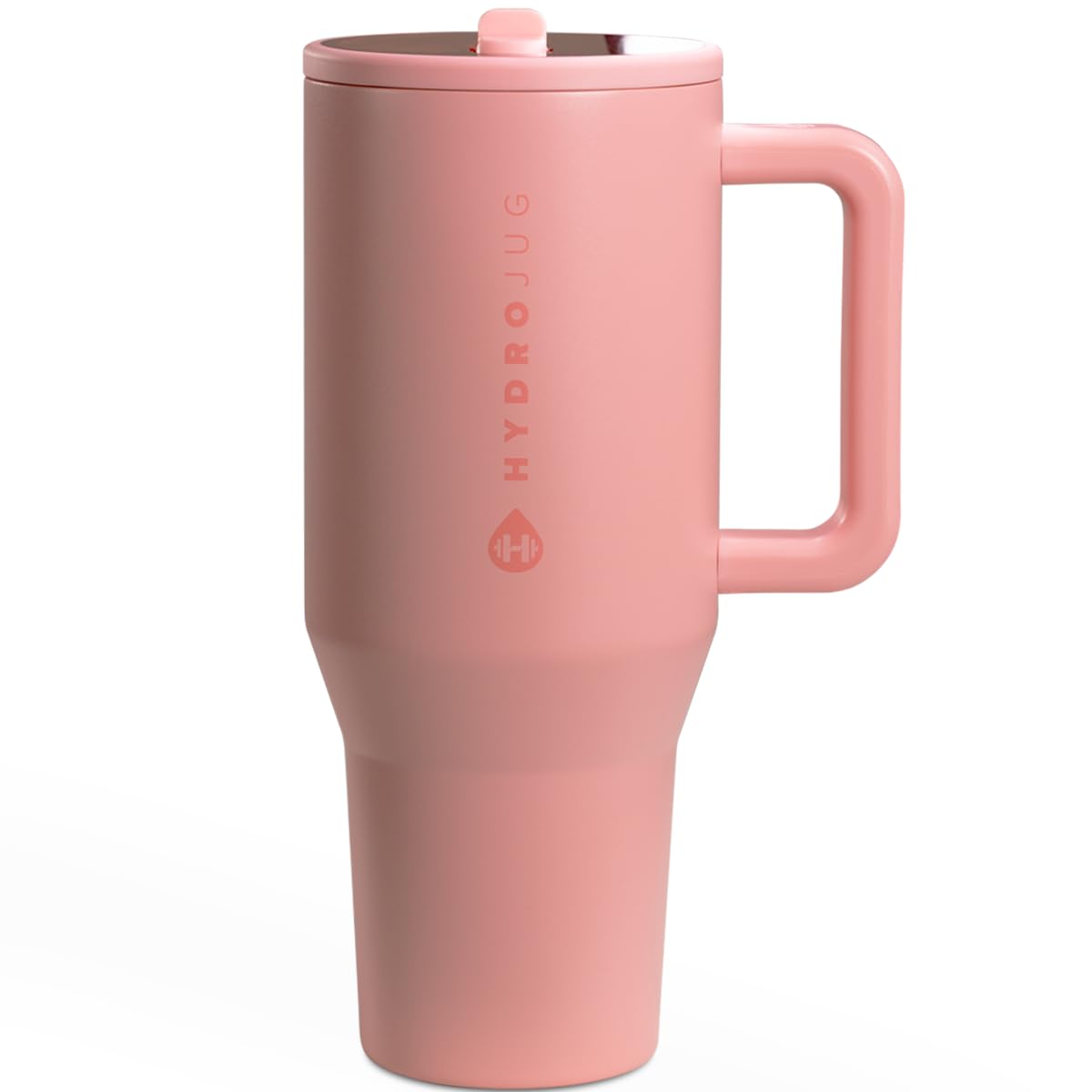 HydroJug Traveler - 32 oz Water Bottle with Handle & Flip Straw - Fits in Cup Holder, Leak Resistant Tumbler-Reusable Insulated Stainless Steel & Rubber Base - Gifts for Women & Men, Pink Sand