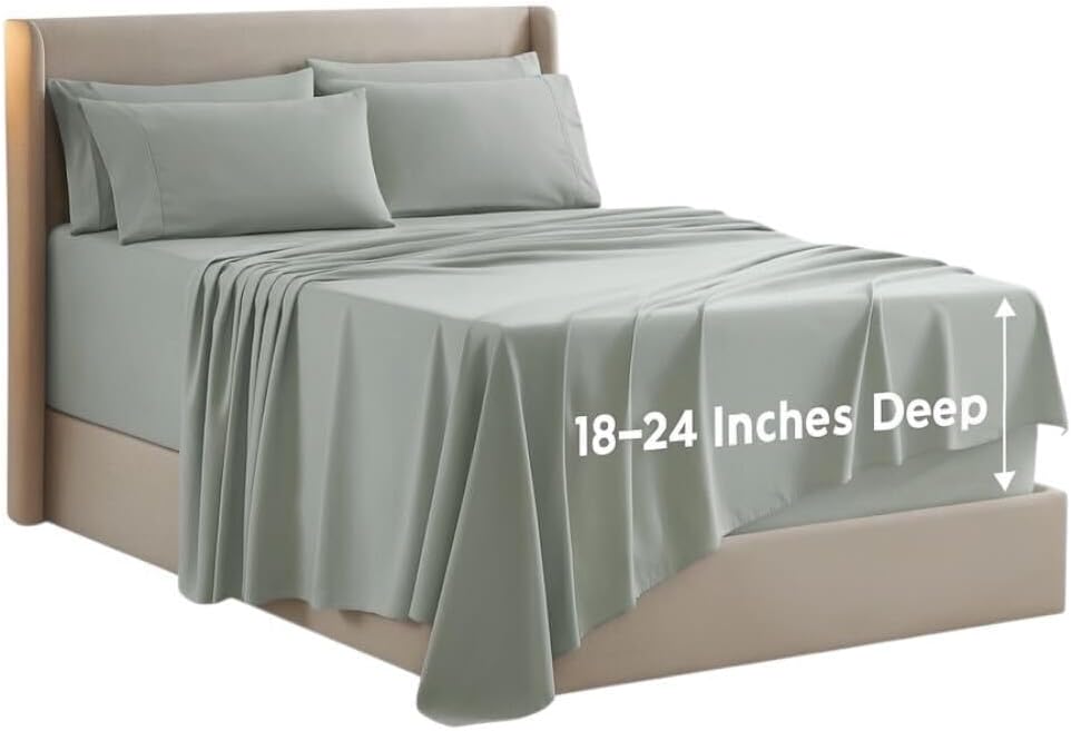 Nestl Extra Deep King Sheet Set - 6 Piece Breathable & Cooling Sheets - Hotel Luxury Bedding Set w/18-24 Inch Deep Pockets - Easy & Secure Fit - Super Soft, Wrinkle Free & Comfy - Dark Gray