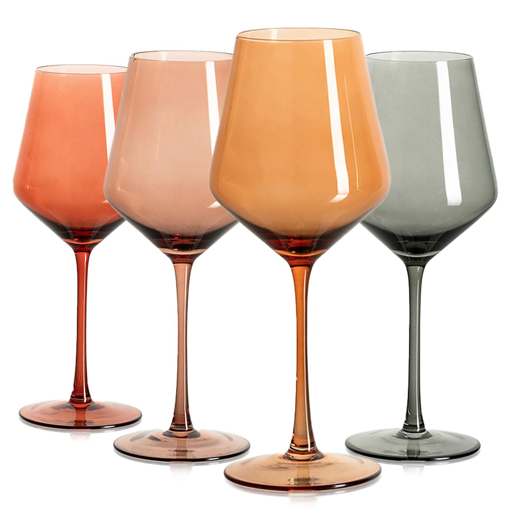 Stemmed Colored Wine Glasses: Set of 6 Cute 13.5oz Hand Blown Crystal Wine Glass with Long Stem for Birthday Party Fall Christmas Dinner Wedding Registry Gifts