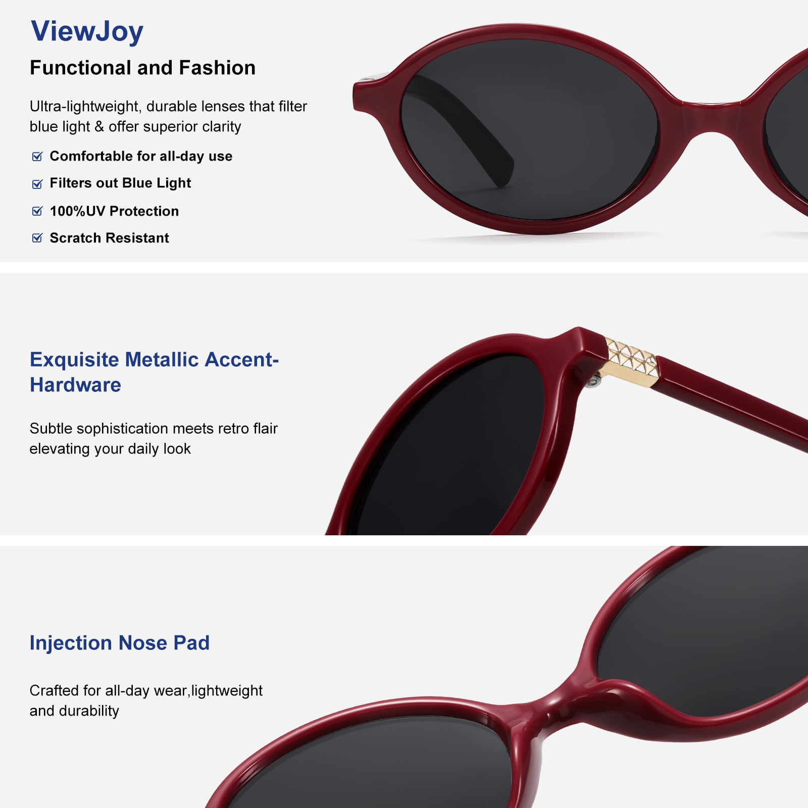 ViewJoy Retro Oval Sunglasses for Women Vintage 90s Y2K Trendy Designer Sun Glasses