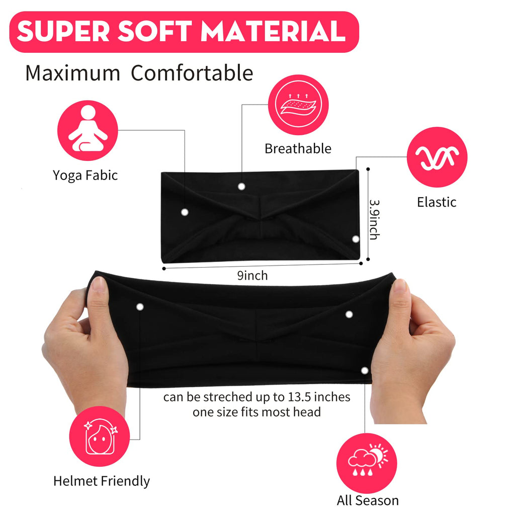 RITOPER Workout Wide Headbands for Women Non Slip, Super Soft Yoga Running Exercise Head Bands, Elastic Sweat Band Hair Bands for Women's Hair, Womens Solid Headband Hair Wrap