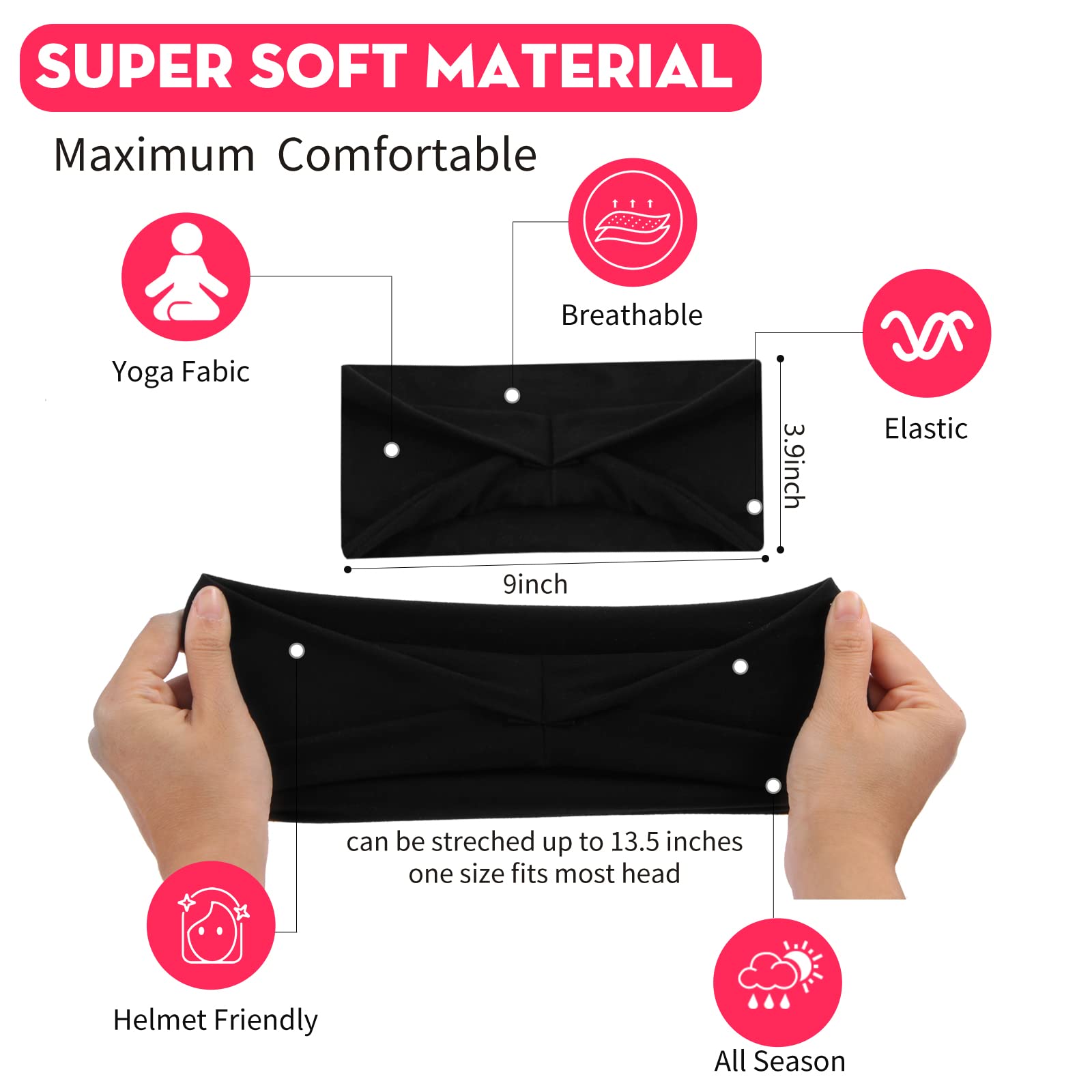 RITOPER Workout Wide Headbands for Women Non Slip, Super Soft Yoga Running Exercise Head Bands, Elastic Sweat Band Hair Bands for Women's Hair, Womens Solid Headband Hair Wrap