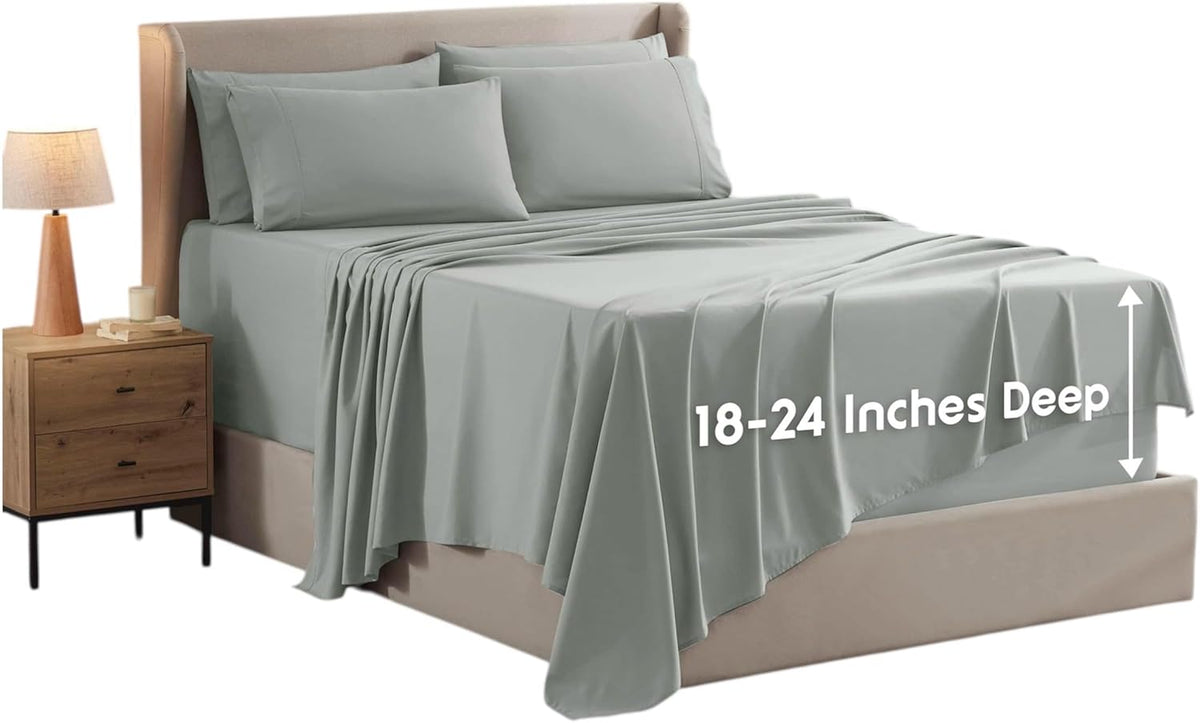 Nestl Extra Deep King Sheet Set - 6 Piece Breathable & Cooling Sheets - Hotel Luxury Bedding Set w/18-24 Inch Deep Pockets - Easy & Secure Fit - Super Soft, Wrinkle Free & Comfy - Dark Gray