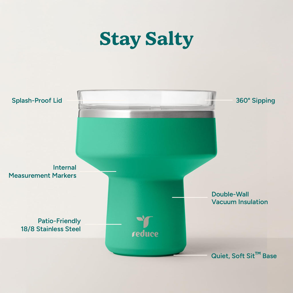 REDUCE Saltini 16 oz Cocktail Tumbler - Insulated Margarita Tumbler with Lid - Keeps Drinks Cold for 10 Hours - 360 Sippable Martini Glass Alternative - Shatterproof, Perfect for Parties - Daiquiri
