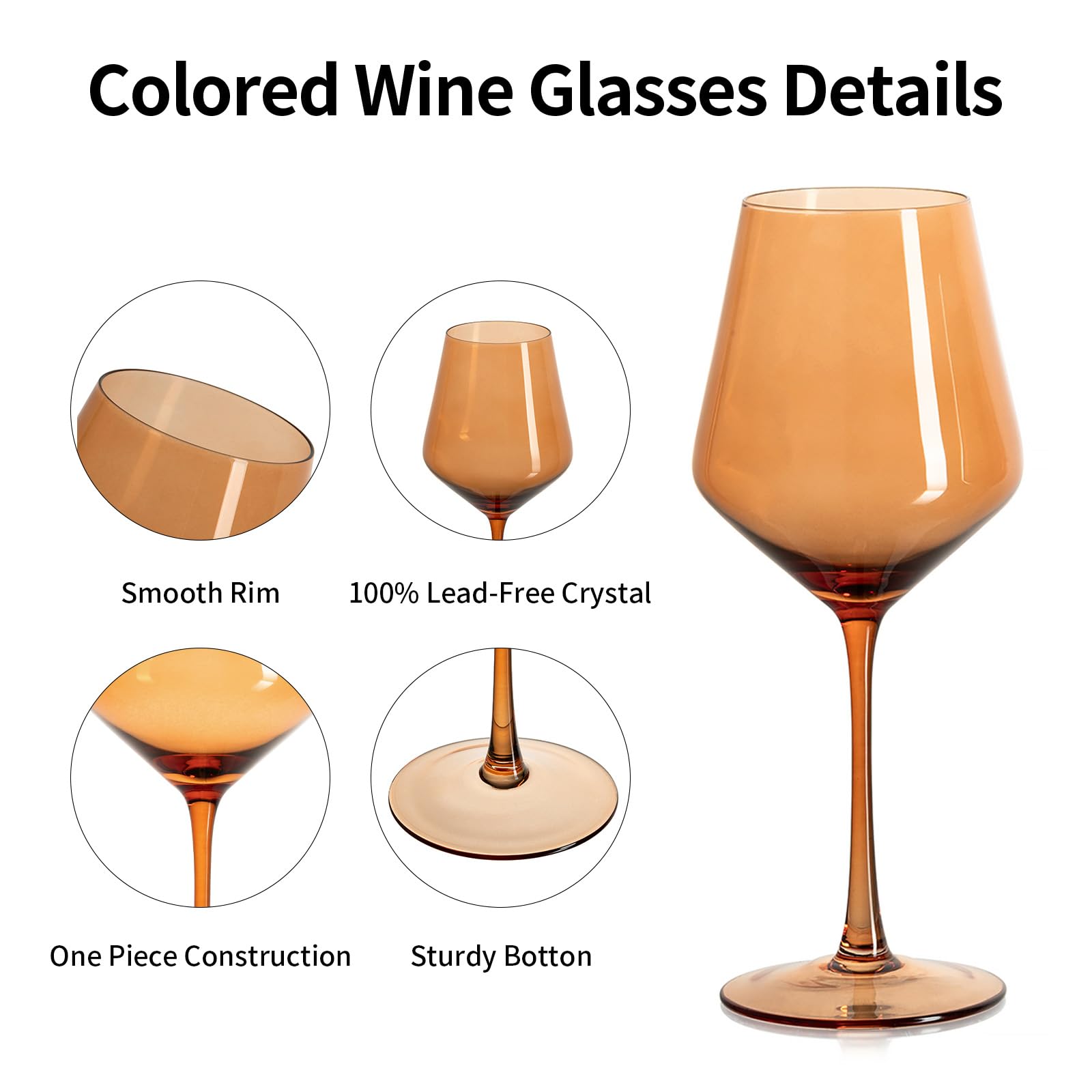 Stemmed Colored Wine Glasses: Set of 6 Cute 13.5oz Hand Blown Crystal Wine Glass with Long Stem for Birthday Party Fall Christmas Dinner Wedding Registry Gifts