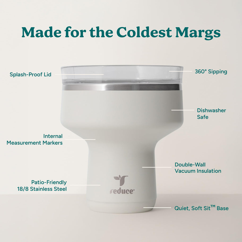 REDUCE Saltini 16 oz Cocktail Tumbler - Insulated Margarita Tumbler with Lid - Keeps Drinks Cold for 10 Hours - 360 Sippable Martini Glass Alternative - Shatterproof, Perfect for Parties - Daiquiri