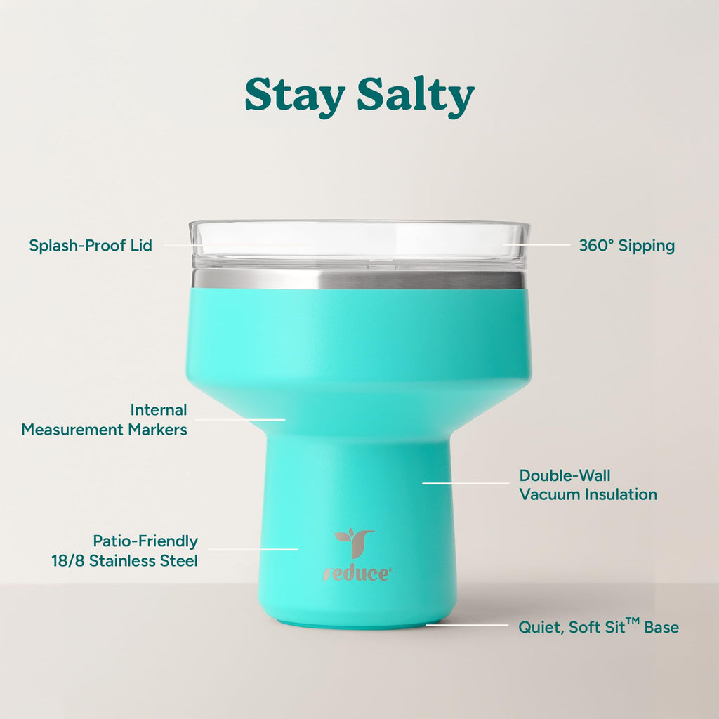 REDUCE Saltini 16 oz Cocktail Tumbler - Insulated Margarita Tumbler with Lid - Keeps Drinks Cold for 10 Hours - 360 Sippable Martini Glass Alternative - Shatterproof, Perfect for Parties - Daiquiri