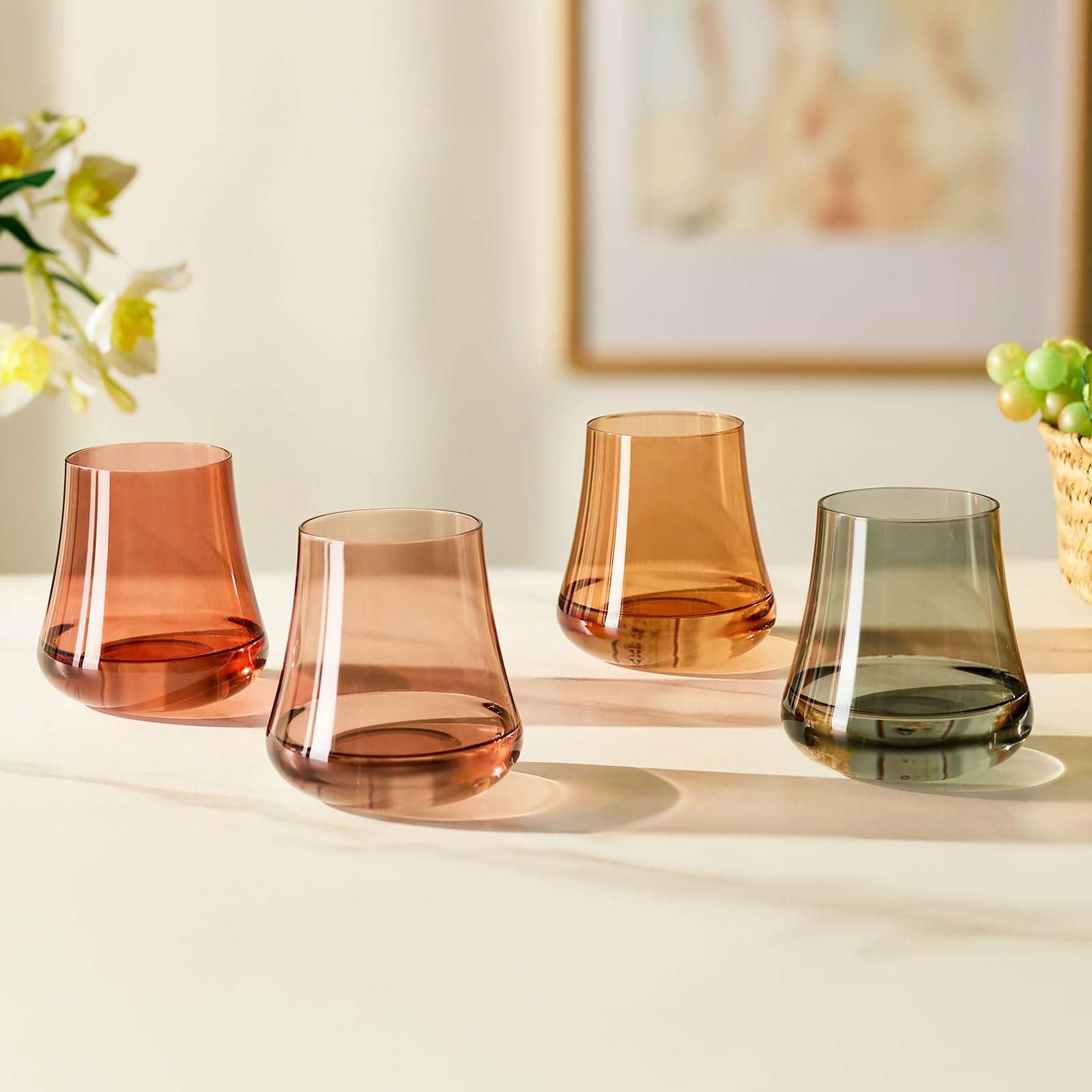 Stemmed Colored Wine Glasses: Set of 6 Cute 13.5oz Hand Blown Crystal Wine Glass with Long Stem for Birthday Party Fall Christmas Dinner Wedding Registry Gifts