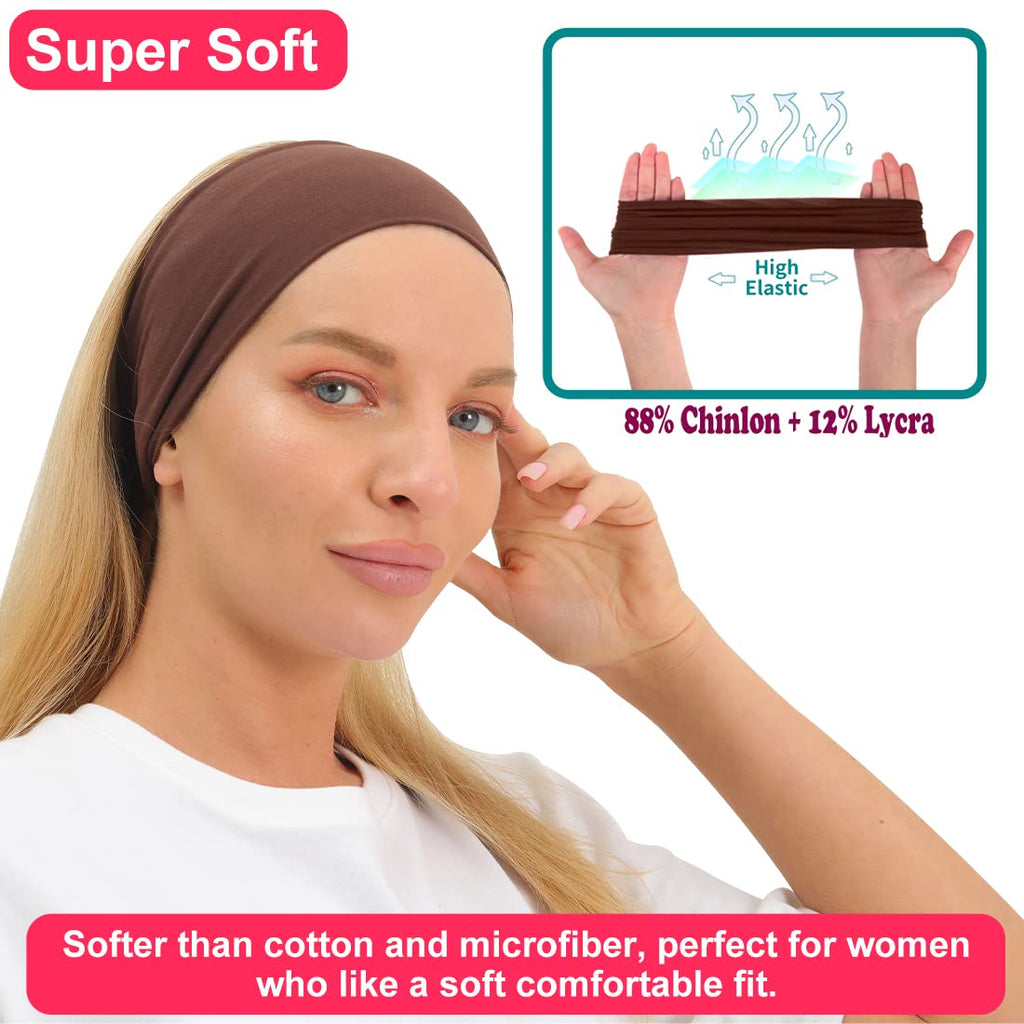 RITOPER Workout Wide Headbands for Women Non Slip, Super Soft Yoga Running Exercise Head Bands, Elastic Sweat Band Hair Bands for Women's Hair, Womens Solid Headband Hair Wrap