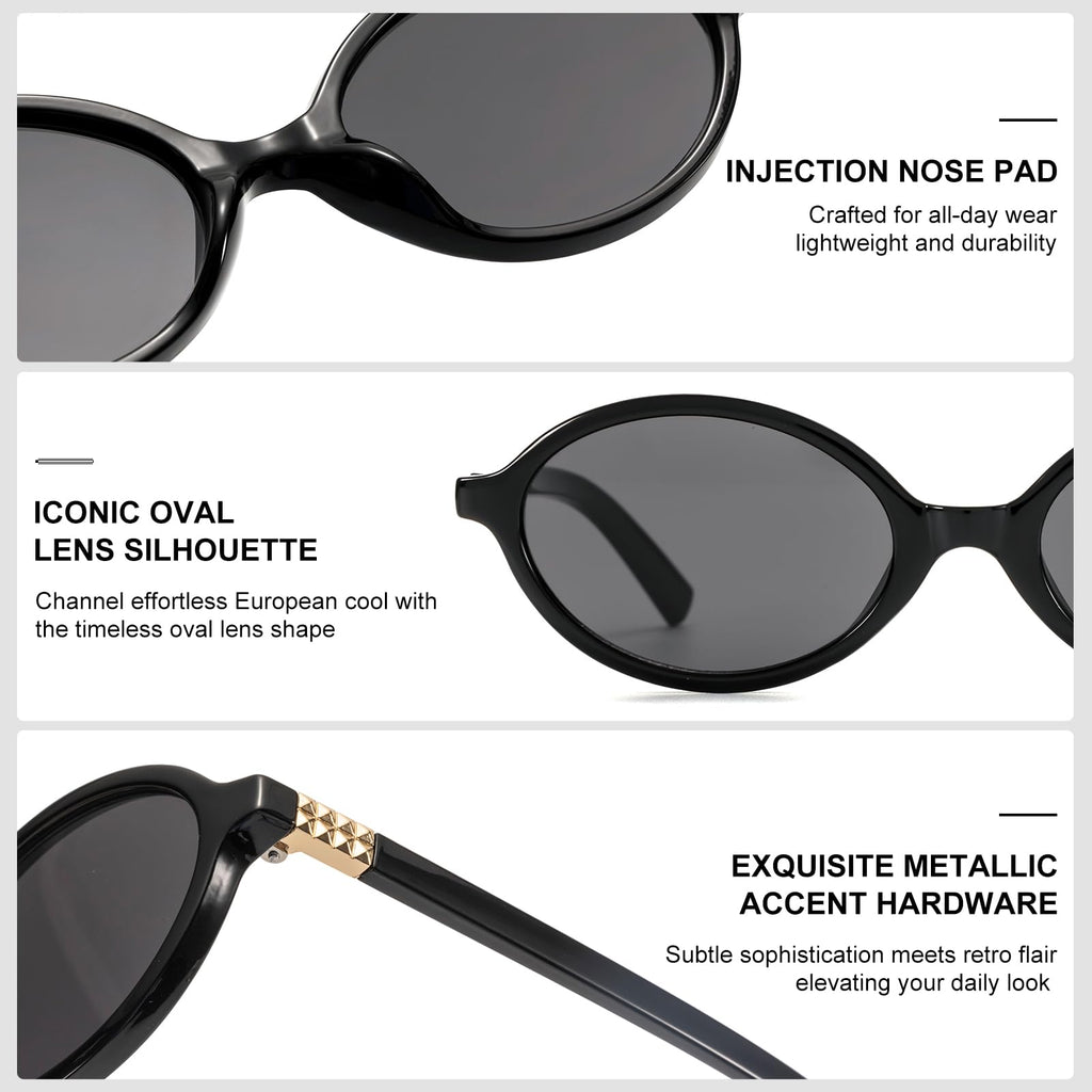 ViewJoy Retro Oval Sunglasses for Women Vintage 90s Y2K Trendy Designer Sun Glasses
