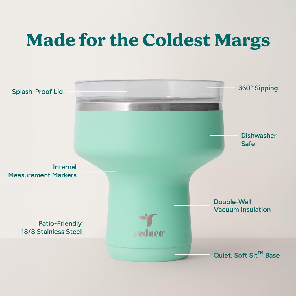 REDUCE Saltini 16 oz Cocktail Tumbler - Insulated Margarita Tumbler with Lid - Keeps Drinks Cold for 10 Hours - 360 Sippable Martini Glass Alternative - Shatterproof, Perfect for Parties - Daiquiri