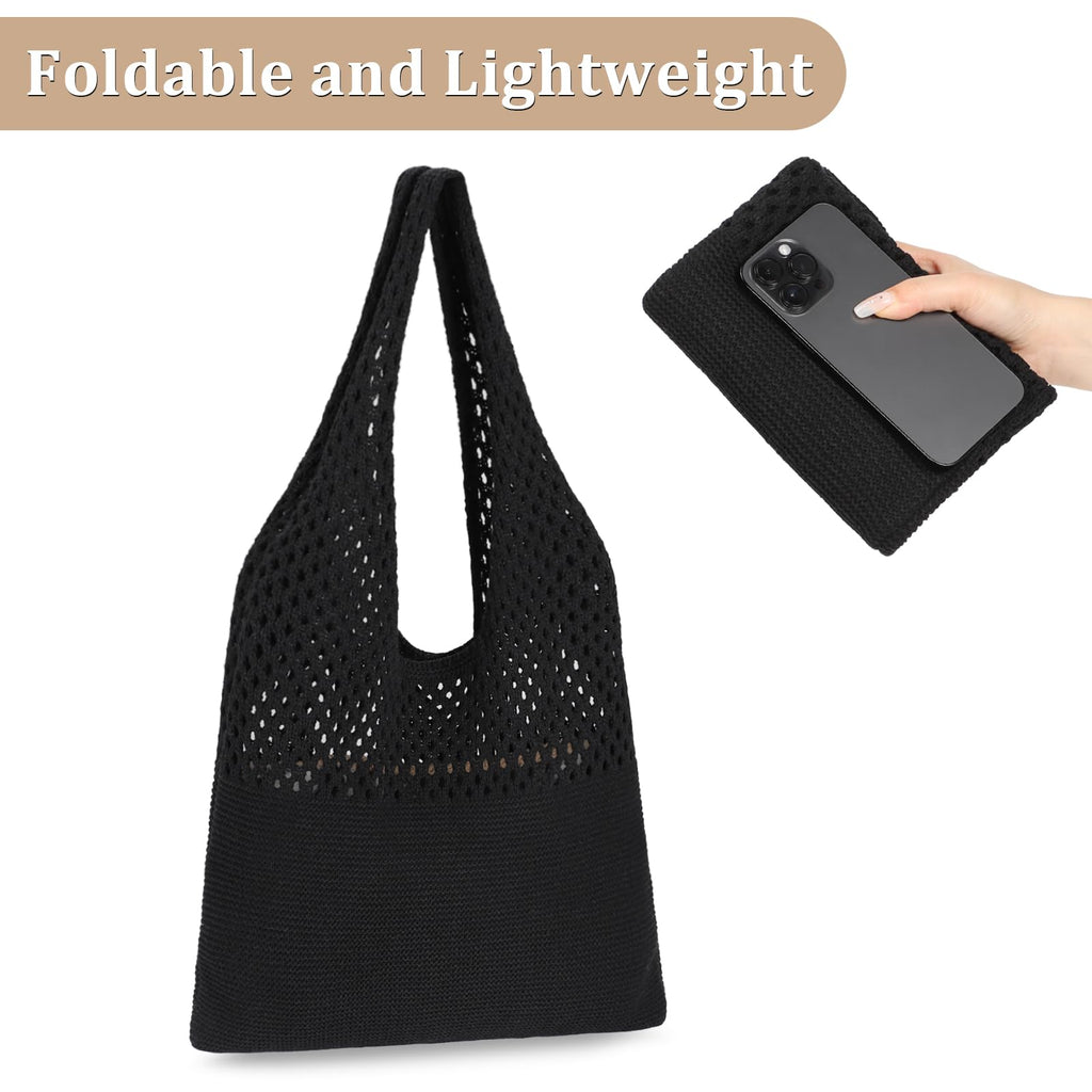 Sightor Crochet Tote Bag, Mesh Beach Bag Knit Summer Hobo Bag Vacation Boho Tote Bag for Women