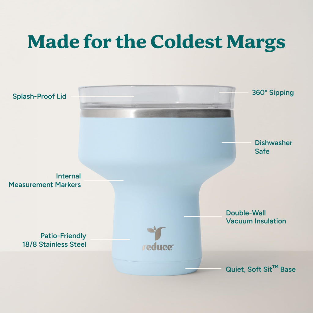 REDUCE Saltini 16 oz Cocktail Tumbler - Insulated Margarita Tumbler with Lid - Keeps Drinks Cold for 10 Hours - 360 Sippable Martini Glass Alternative - Shatterproof, Perfect for Parties - Daiquiri
