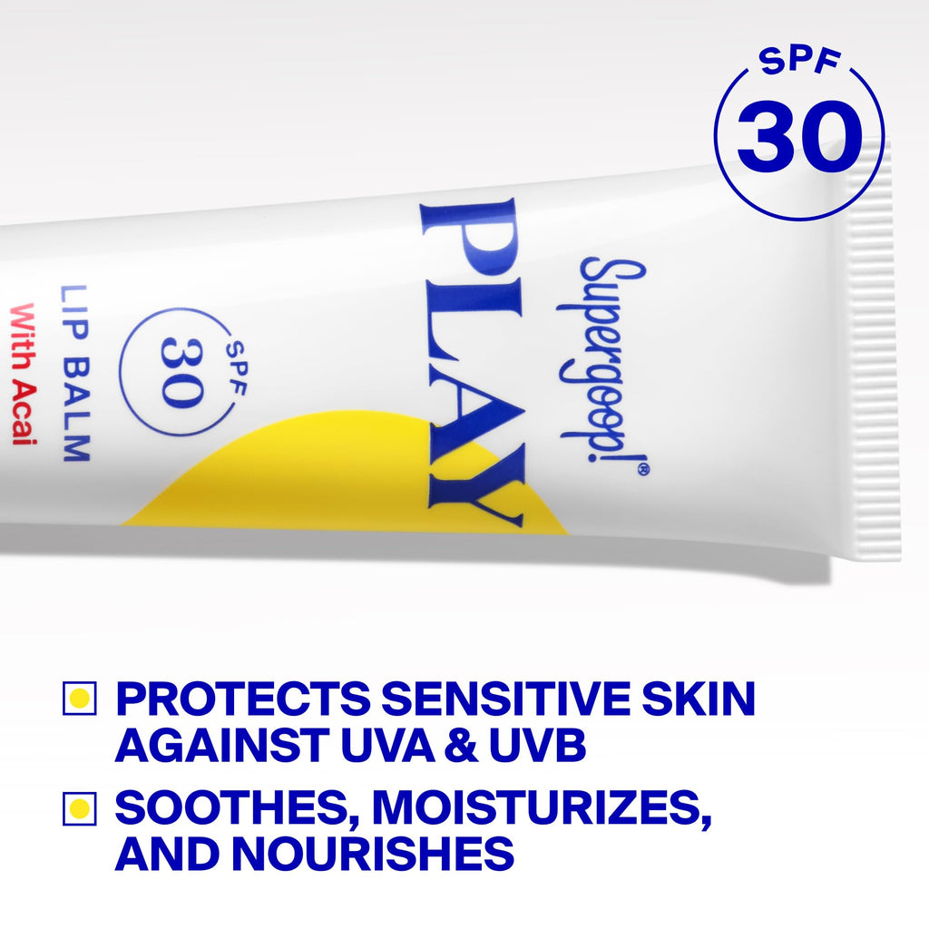 Supergoop! PLAY Lip Balm SPF 30 - Broad Spectrum SPF Lip Balm with Hydrating Honey, Shea Butter & Sunflower Seed Oil - Great for Active Days