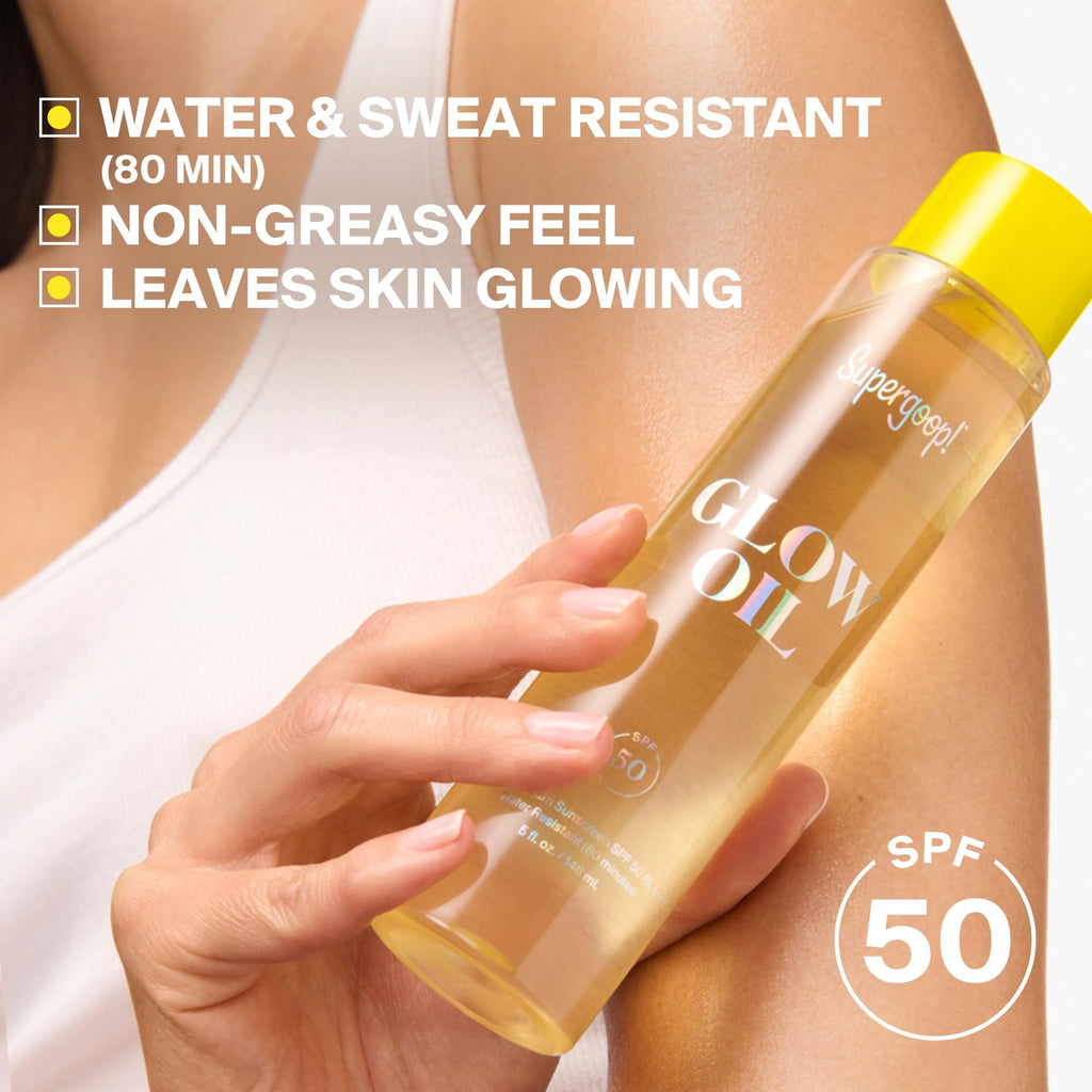 Supergoop! Glow Oil - SPF 50 PA++++ Vitamin E Body Oil + Broad Spectrum Sunscreen Protection - With Marigold, Meadowfoam & Grape Seed Extracts | PA++++, With Marigold, Meadowfoam, Grape Seed Extracts