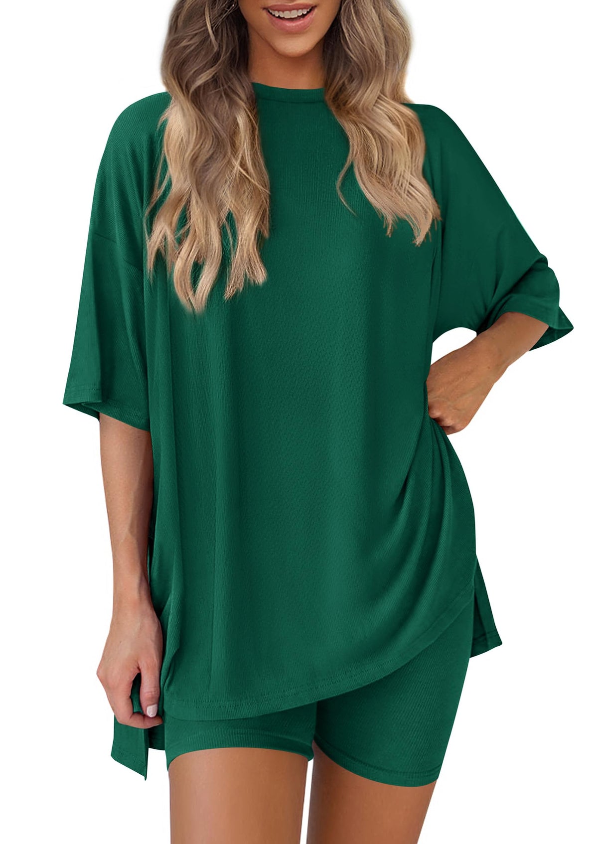 PRETTYGARDEN Women 2 Piece Lounge Set 2026 Summer Casual Oversized Shirts Biker Shorts Matching Airport Travel Outfit Clothes