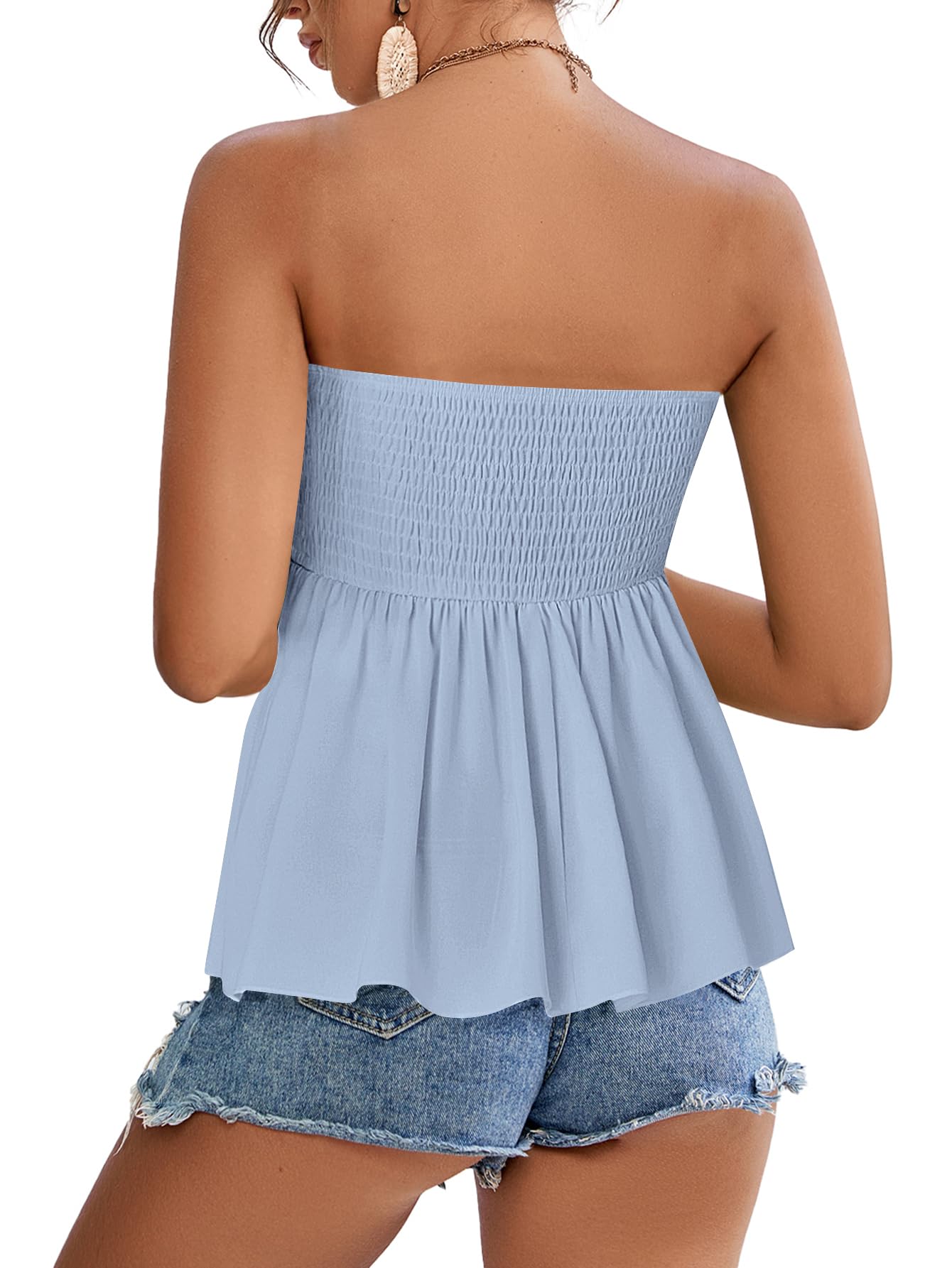 Rooscier Women's Smocked Tube Tops Flowy Ruffle Sleeveless Peplum Bandeau Babydoll Cami Tank