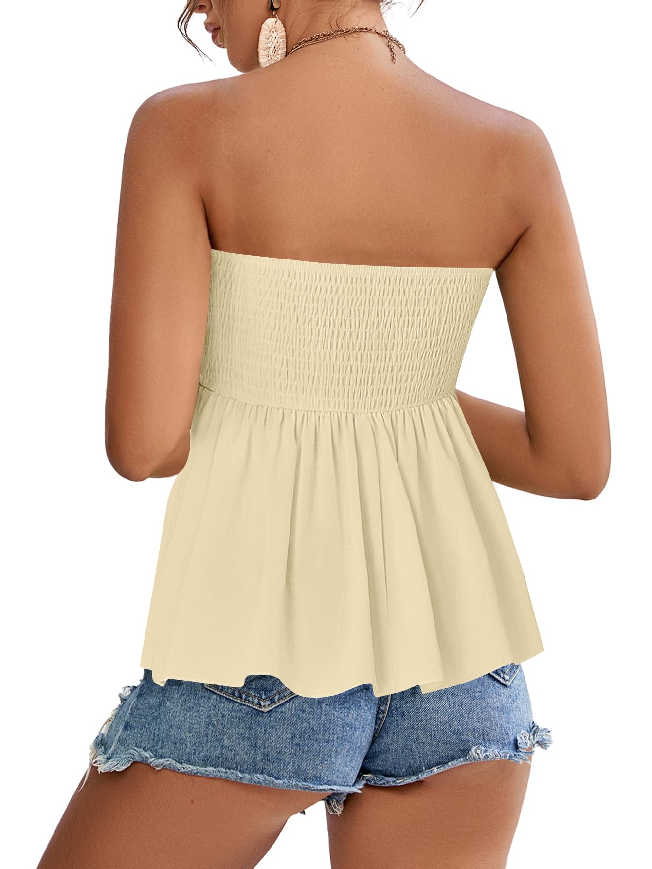 Rooscier Women's Smocked Tube Tops Flowy Ruffle Sleeveless Peplum Bandeau Babydoll Cami Tank