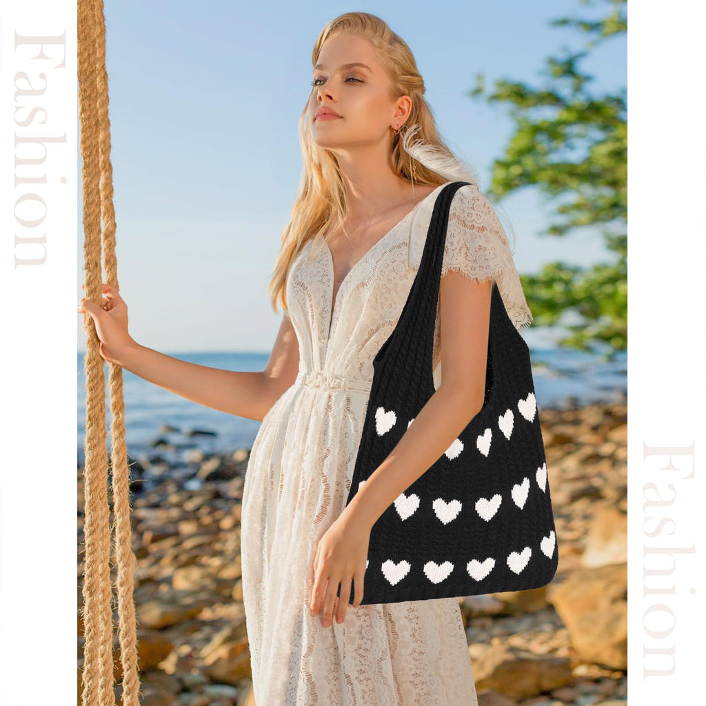 Sightor Crochet Tote Bag, Mesh Beach Bag Knit Summer Hobo Bag Vacation Boho Tote Bag for Women