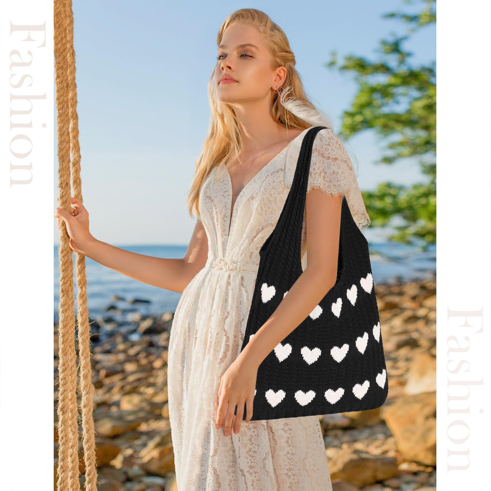 Sightor Crochet Tote Bag, Mesh Beach Bag Knit Summer Hobo Bag Vacation Boho Tote Bag for Women