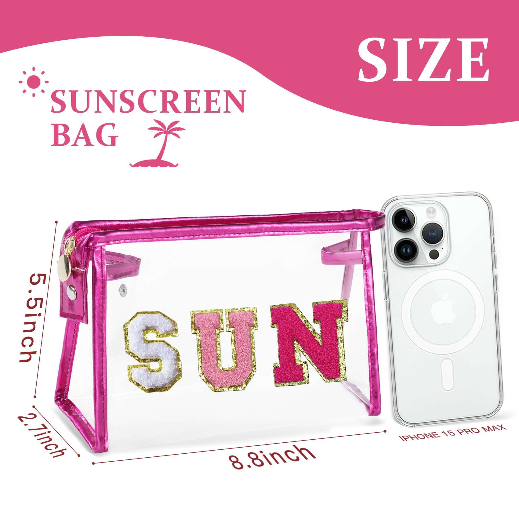 COSHAYSOO Sunscreen Bag Clear Makeup Toiletry Pouch Beach Vacation Essentials for Women Teen Girls Trip Gifts Summer Pool Travel Must Have Accessories Waterproof Stuff