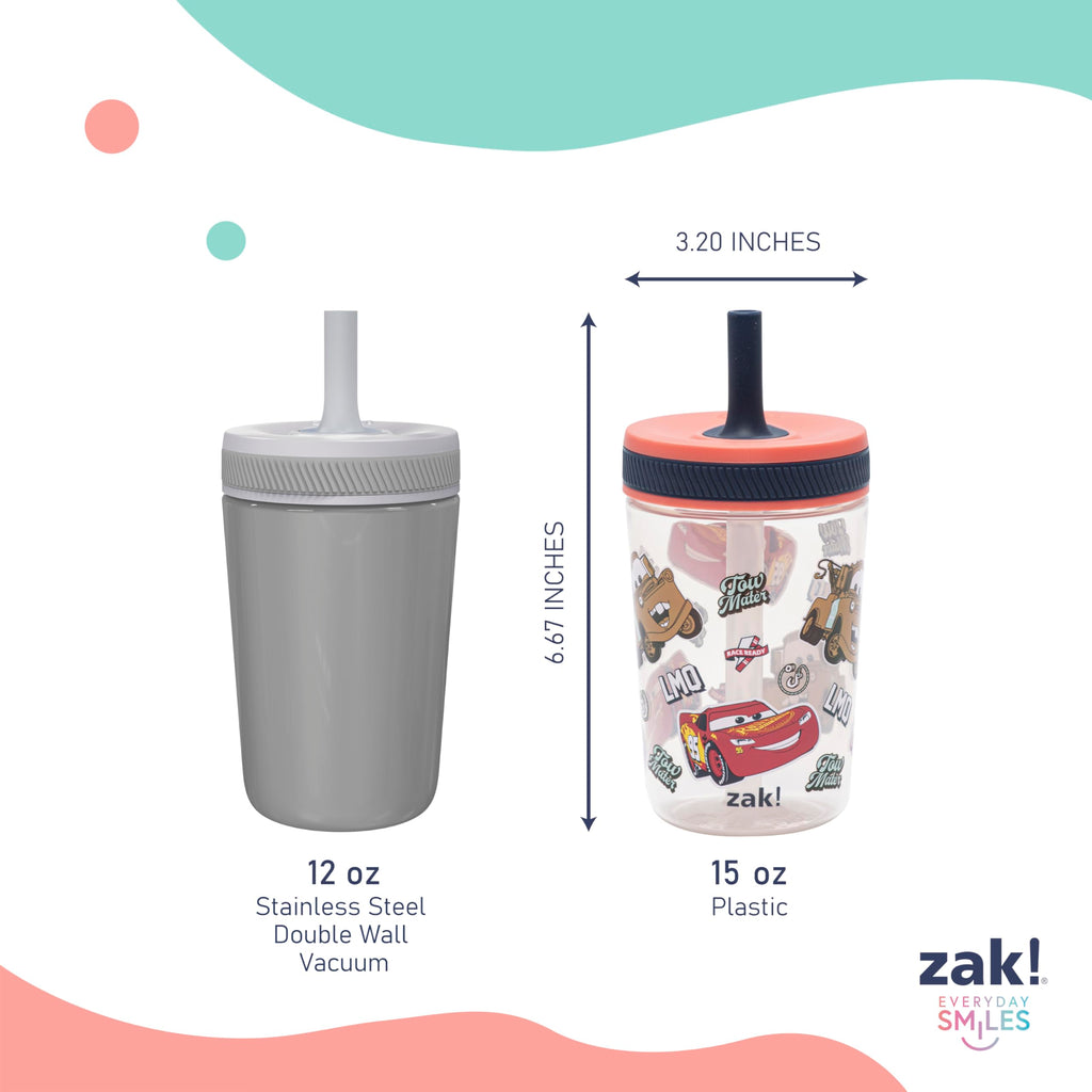 Zak Designs Kelso Toddler Cups For Travel or At Home, 15oz 2-Pack Durable Plastic Sippy Cups With Leak-Proof Design is Perfect For Kids (Sweet Berry, Lemon Zest)