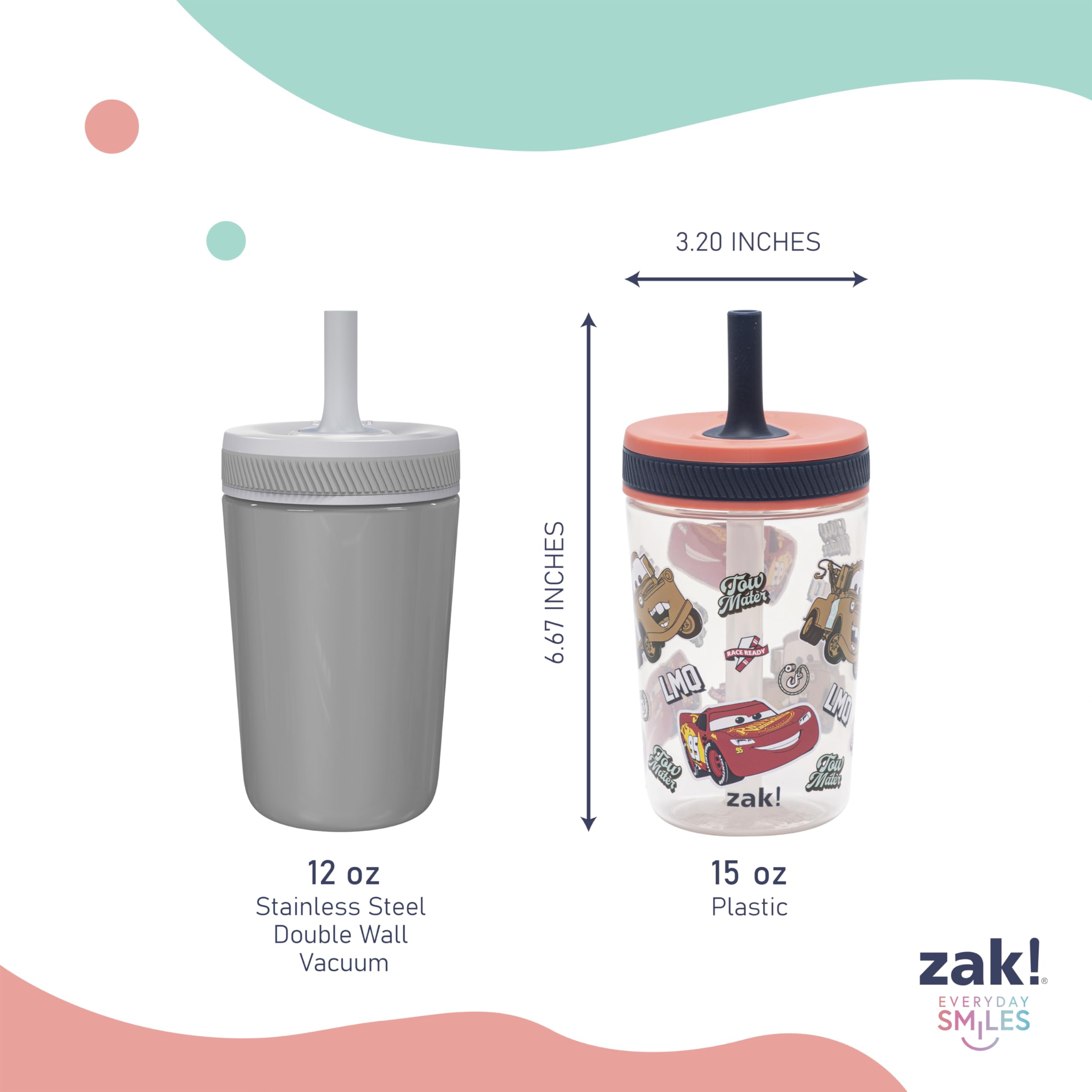 Zak Designs Kelso Toddler Cups For Travel or At Home, 15oz 2-Pack Durable Plastic Sippy Cups With Leak-Proof Design is Perfect For Kids (Sweet Berry, Lemon Zest)