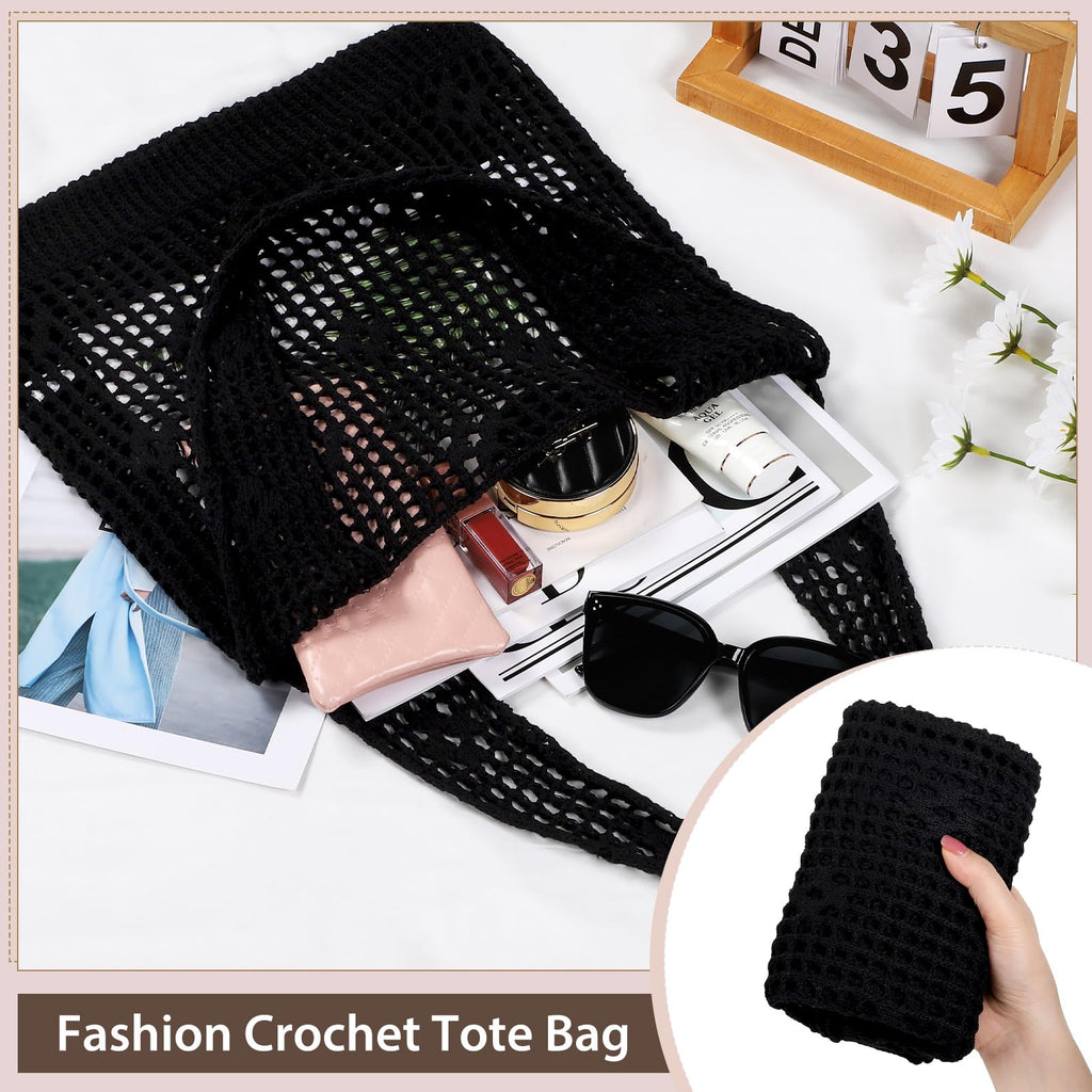 Sightor Crochet Tote Bag, Mesh Beach Bag Knit Summer Hobo Bag Vacation Boho Tote Bag for Women