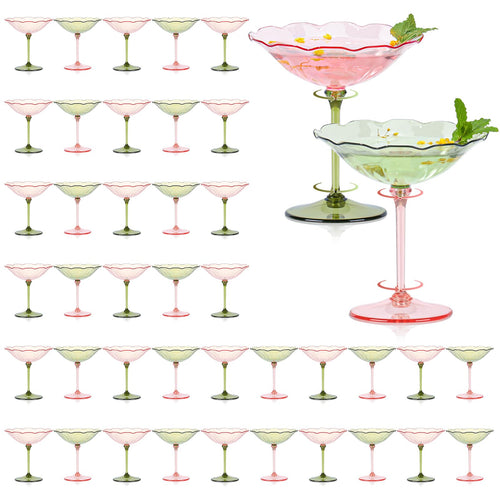 12 Pcs Colorful Plastic Martini Glasses 7oz Flower Cocktail Coupe Glasses 6 Color Disposable Martini Cup Vintage Detachable Dessert Parfait Glassware for Wedding Birthday Bachelorette Party