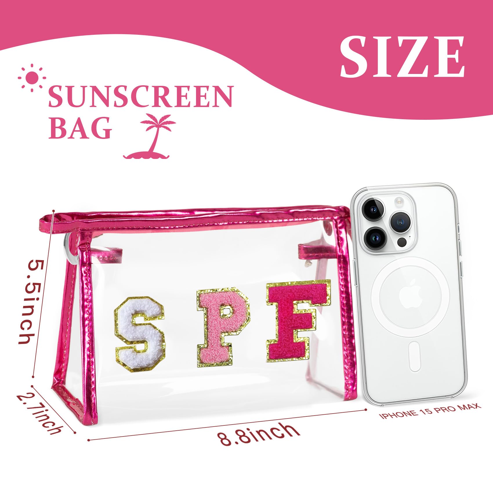 COSHAYSOO Sunscreen Bag Clear Makeup Toiletry Pouch Beach Vacation Essentials for Women Teen Girls Trip Gifts Summer Pool Travel Must Have Accessories Waterproof Stuff
