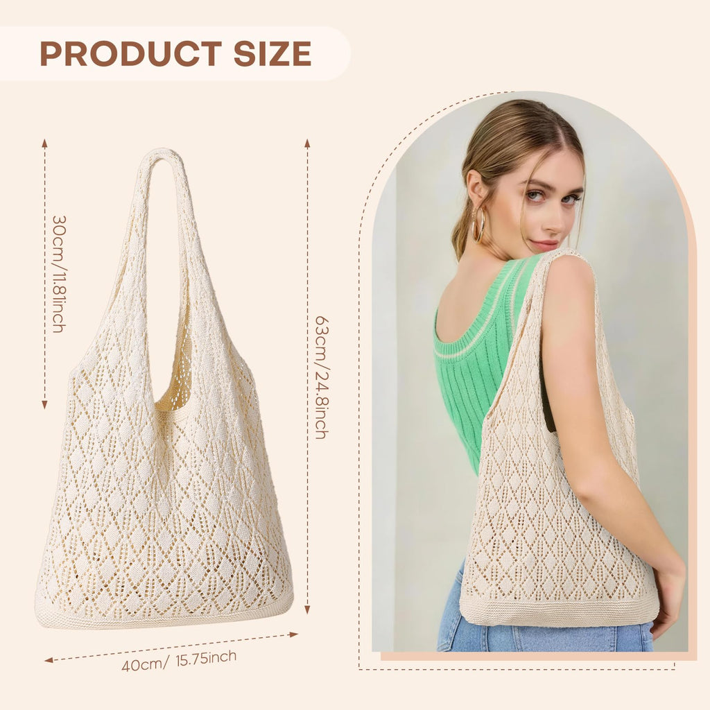 Sightor Crochet Tote Bag, Mesh Beach Bag Knit Summer Hobo Bag Vacation Boho Tote Bag for Women