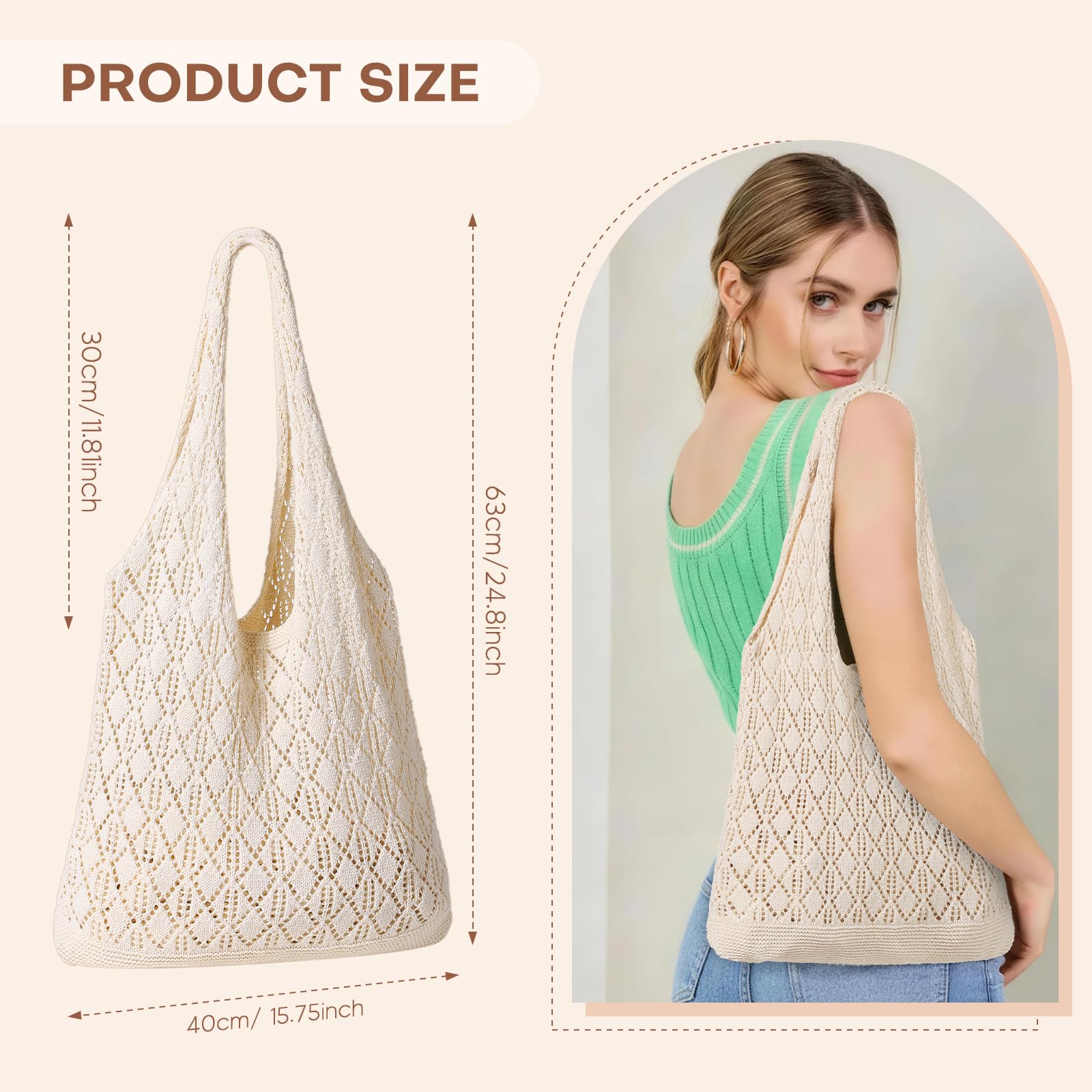 Sightor Crochet Tote Bag, Mesh Beach Bag Knit Summer Hobo Bag Vacation Boho Tote Bag for Women