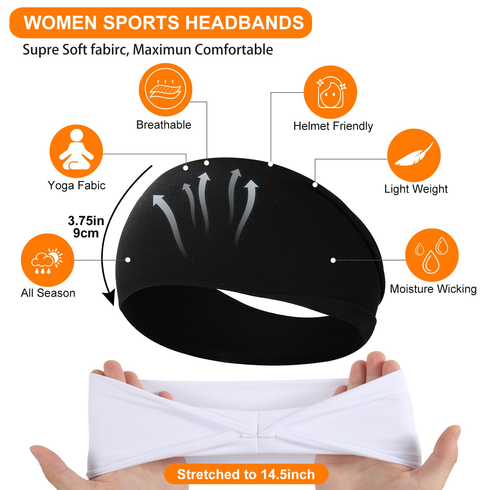 RITOPER Workout Wide Headbands for Women Non Slip, Super Soft Yoga Running Exercise Head Bands, Elastic Sweat Band Hair Bands for Women's Hair, Womens Solid Headband Hair Wrap