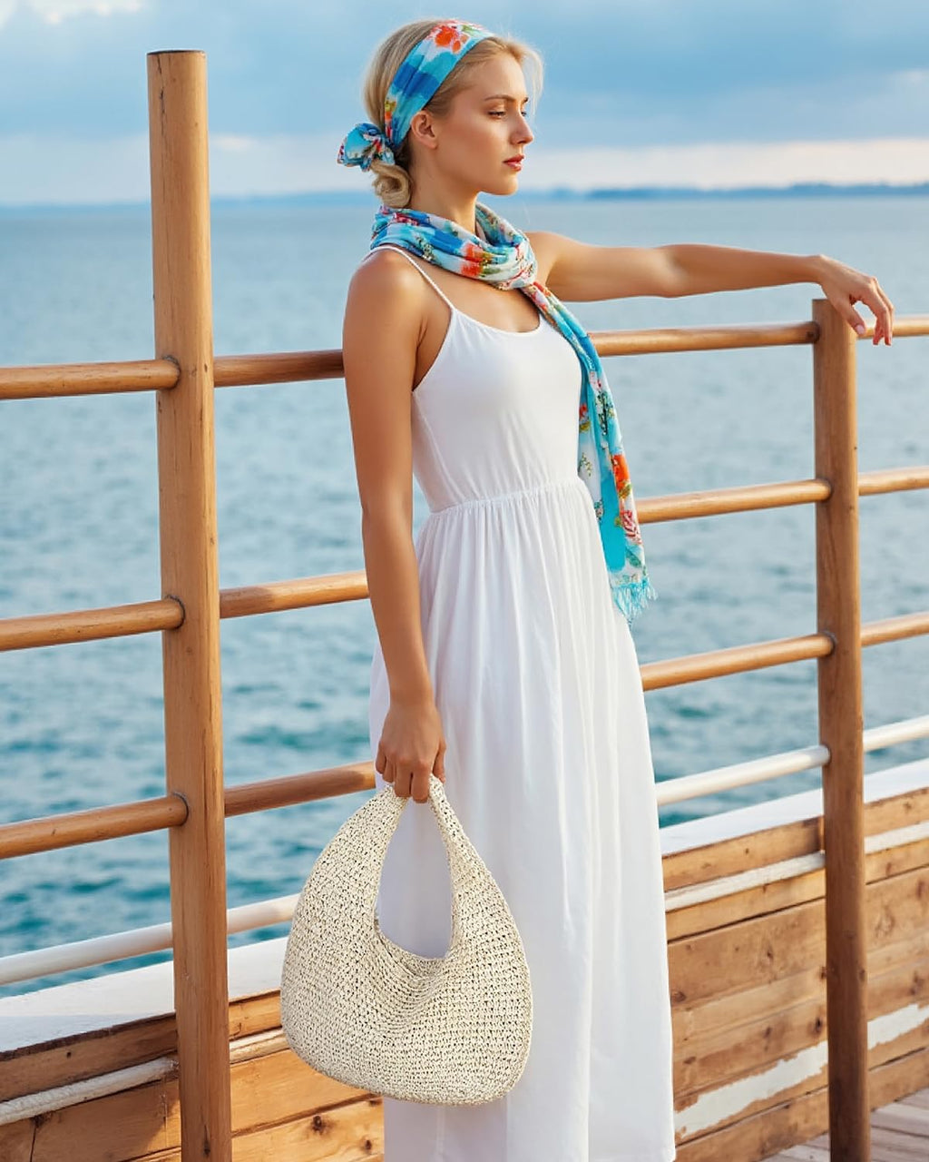 Herald Handmade Crescent Straw Bag for Women, Summer Beach Hobo Raffia Woven Underarm Shoulder Handbag Purse Tote