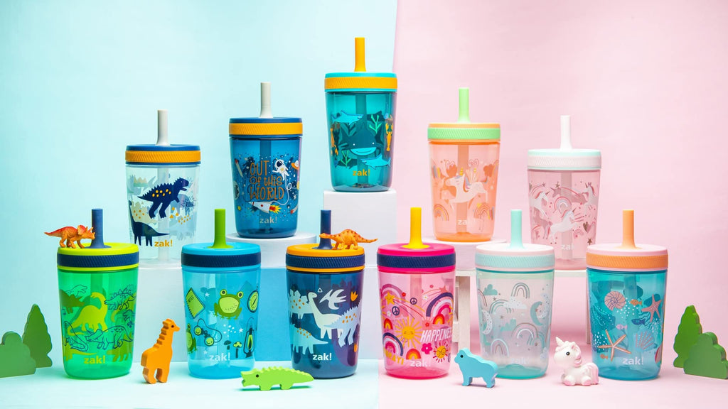 Zak Designs Kelso Toddler Cups For Travel or At Home, 15oz 2-Pack Durable Plastic Sippy Cups With Leak-Proof Design is Perfect For Kids (Sweet Berry, Lemon Zest)