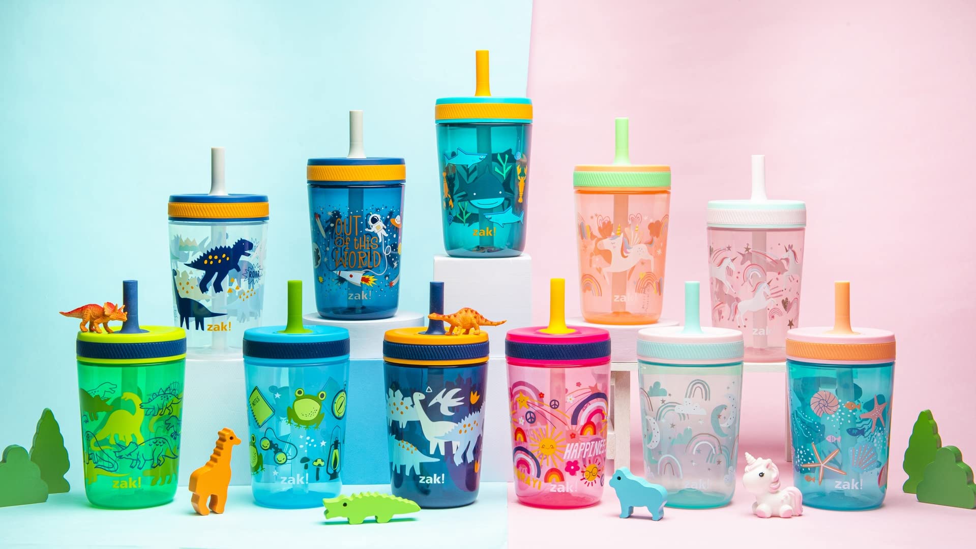 Zak Designs Kelso Toddler Cups For Travel or At Home, 15oz 2-Pack Durable Plastic Sippy Cups With Leak-Proof Design is Perfect For Kids (Sweet Berry, Lemon Zest)