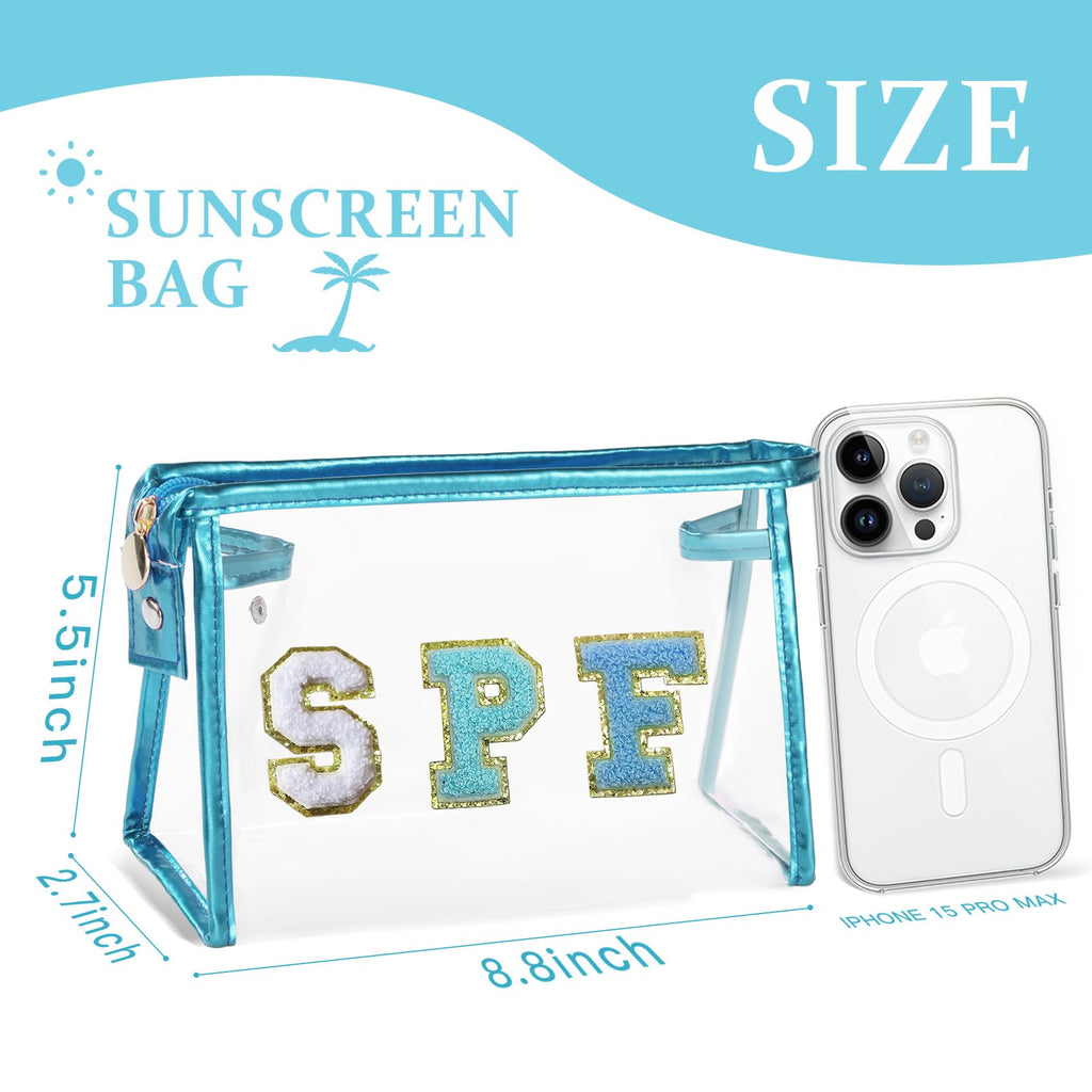 COSHAYSOO Sunscreen Bag Clear Makeup Toiletry Pouch Beach Vacation Essentials for Women Teen Girls Trip Gifts Summer Pool Travel Must Have Accessories Waterproof Stuff