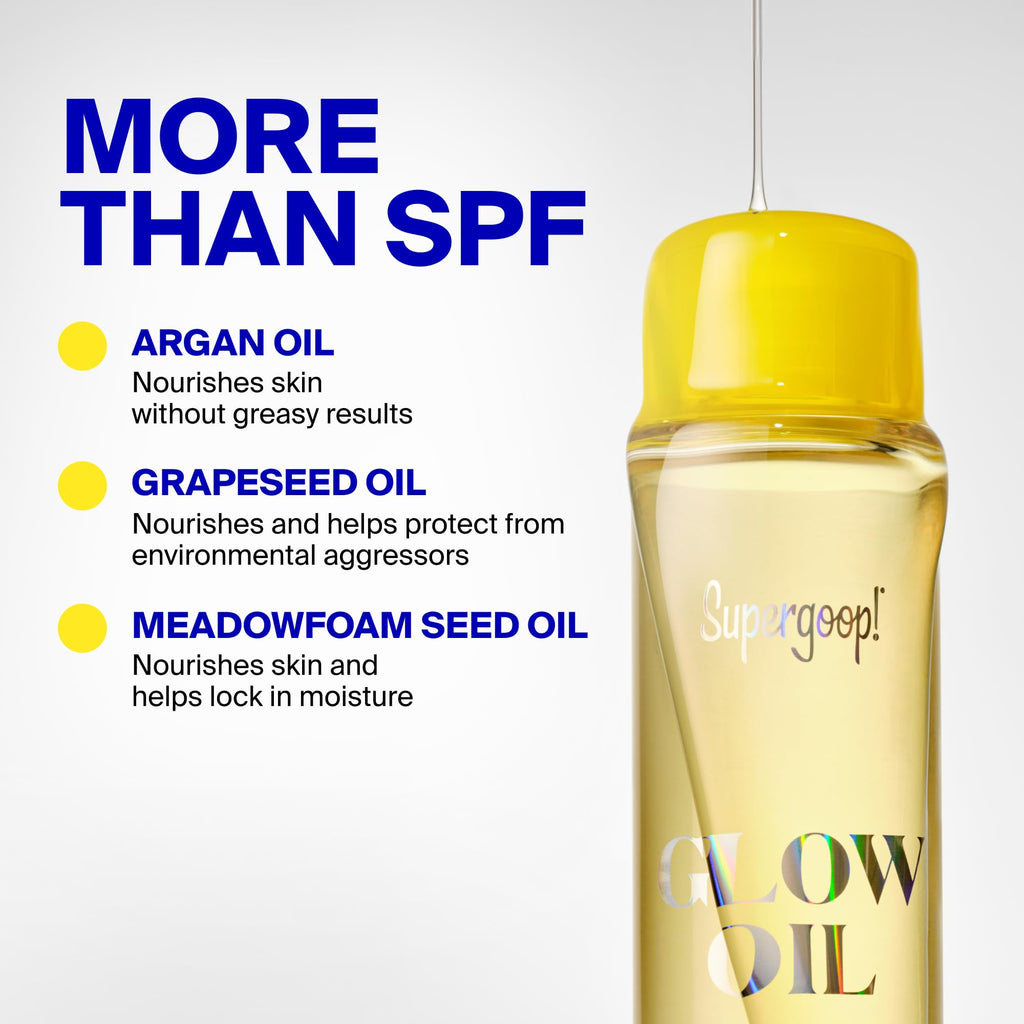 Supergoop! Glow Oil - SPF 50 PA++++ Vitamin E Body Oil + Broad Spectrum Sunscreen Protection - With Marigold, Meadowfoam & Grape Seed Extracts | PA++++, With Marigold, Meadowfoam, Grape Seed Extracts