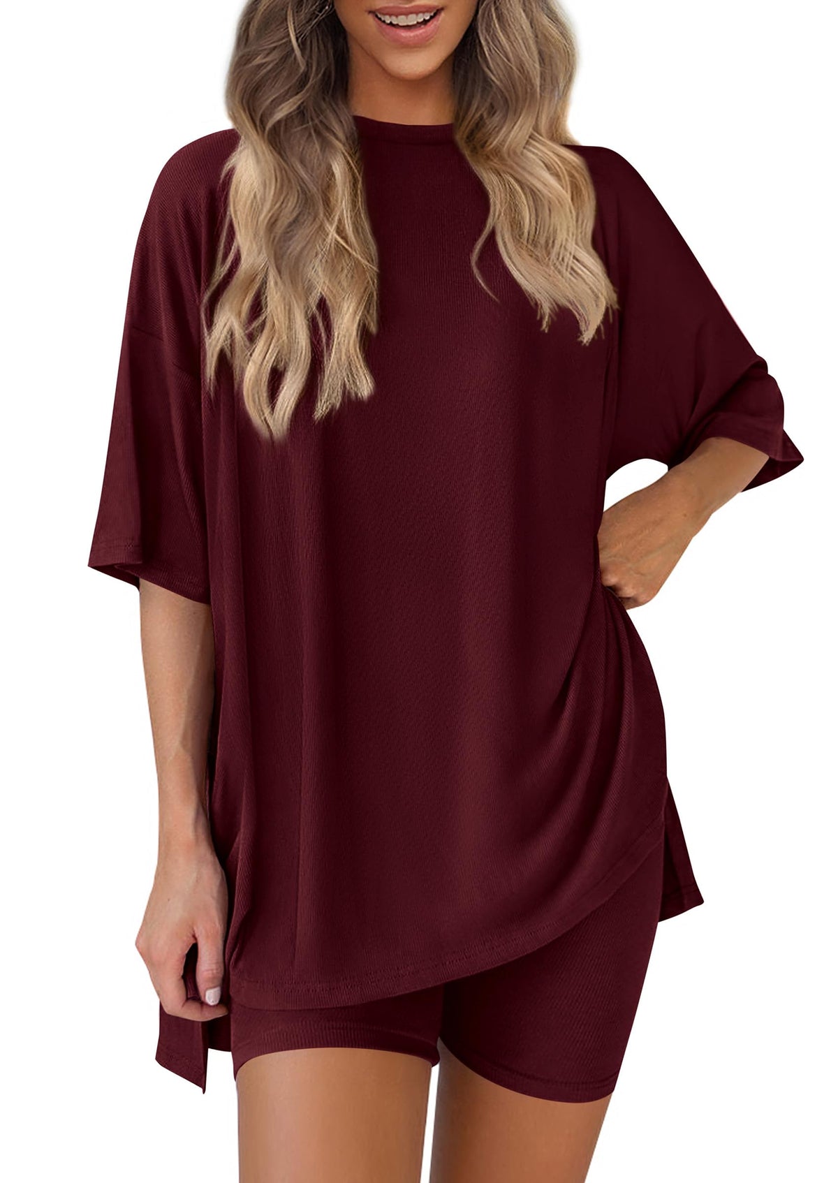PRETTYGARDEN Women 2 Piece Lounge Set 2026 Summer Casual Oversized Shirts Biker Shorts Matching Airport Travel Outfit Clothes