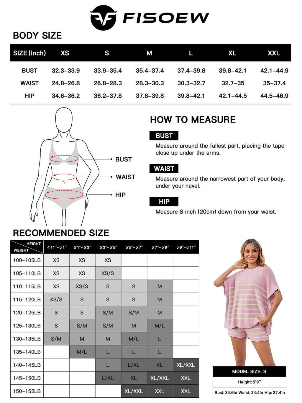 Fisoew Women's Striped 2 Piece Outfits Oversized Batwing Short Sleeve Tops High Waisted Shorts Summer Knit Lounge Short Sets