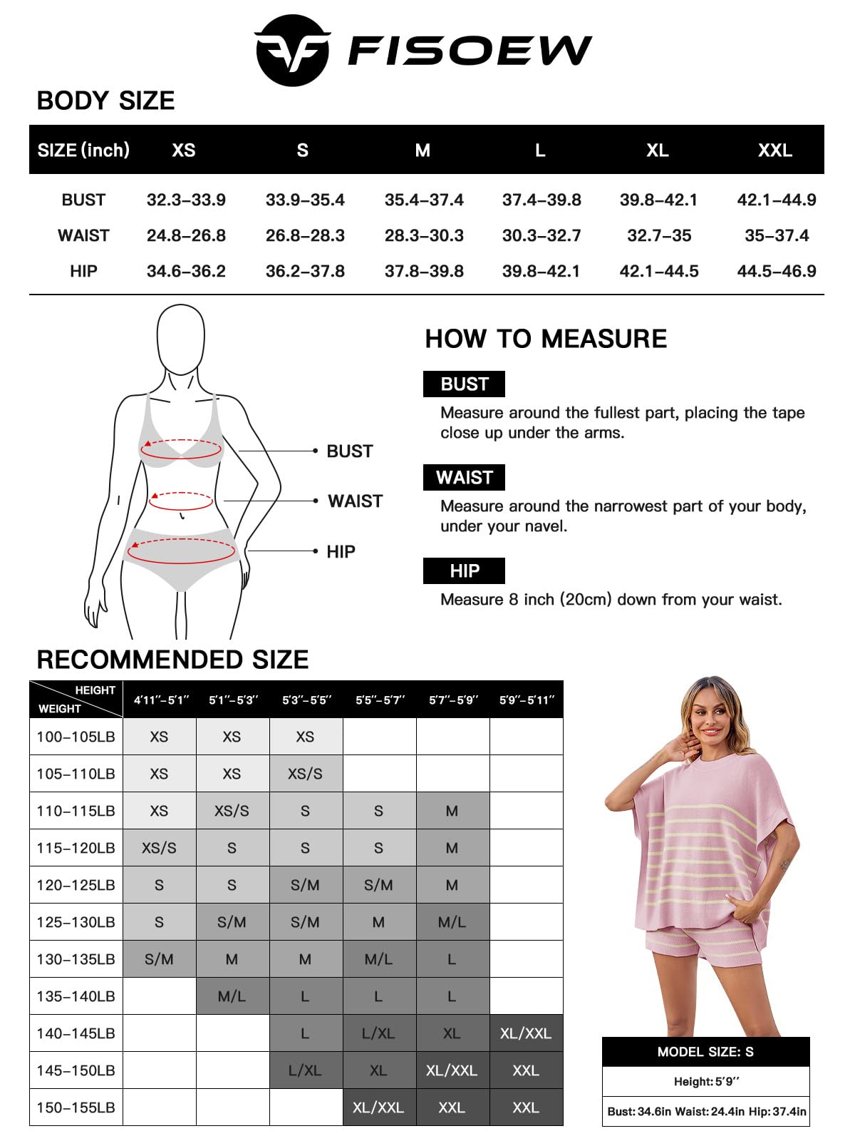 Fisoew Women's Striped 2 Piece Outfits Oversized Batwing Short Sleeve Tops High Waisted Shorts Summer Knit Lounge Short Sets