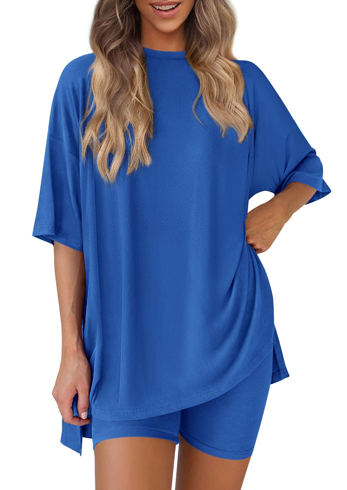 PRETTYGARDEN Women 2 Piece Lounge Set 2026 Summer Casual Oversized Shirts Biker Shorts Matching Airport Travel Outfit Clothes