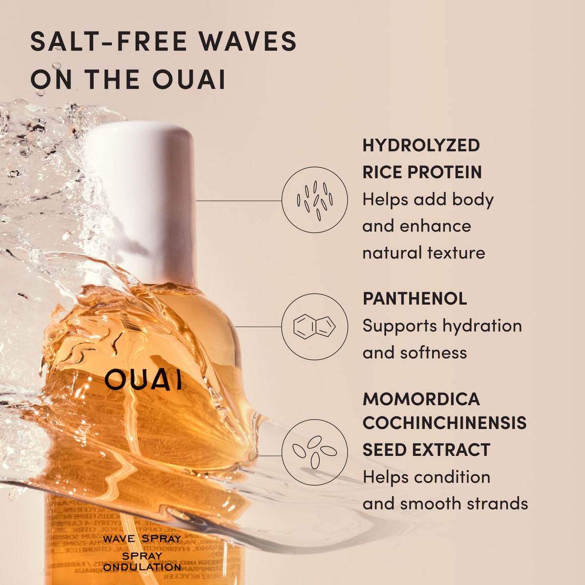 OUAI Travel Size Wave Spray - Texture Spray for Hair with Coconut Oil and Rice Protein - Adds Texture, Volume & Shine for Beach Waves - Paraben Free, Safe for Color & Keratin-Treated Hair (3 fl oz)