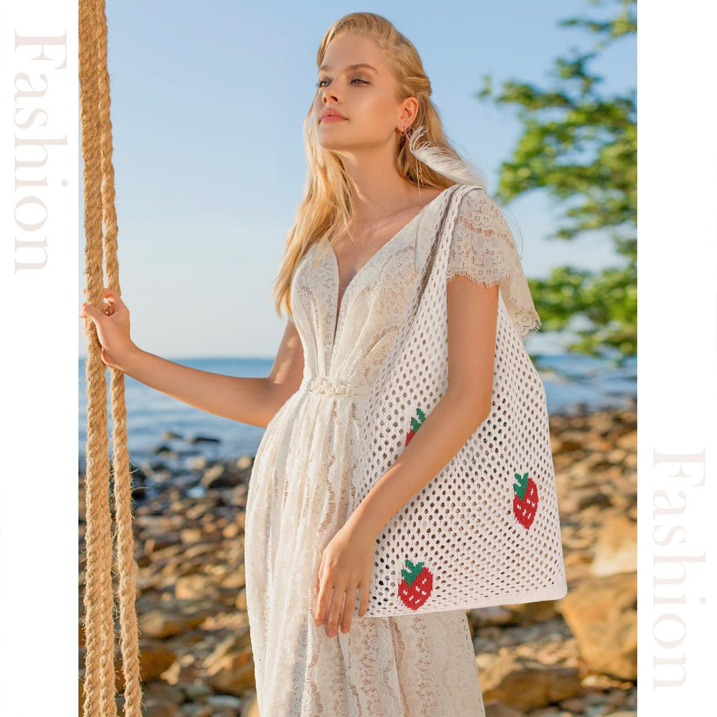 Sightor Crochet Tote Bag, Mesh Beach Bag Knit Summer Hobo Bag Vacation Boho Tote Bag for Women