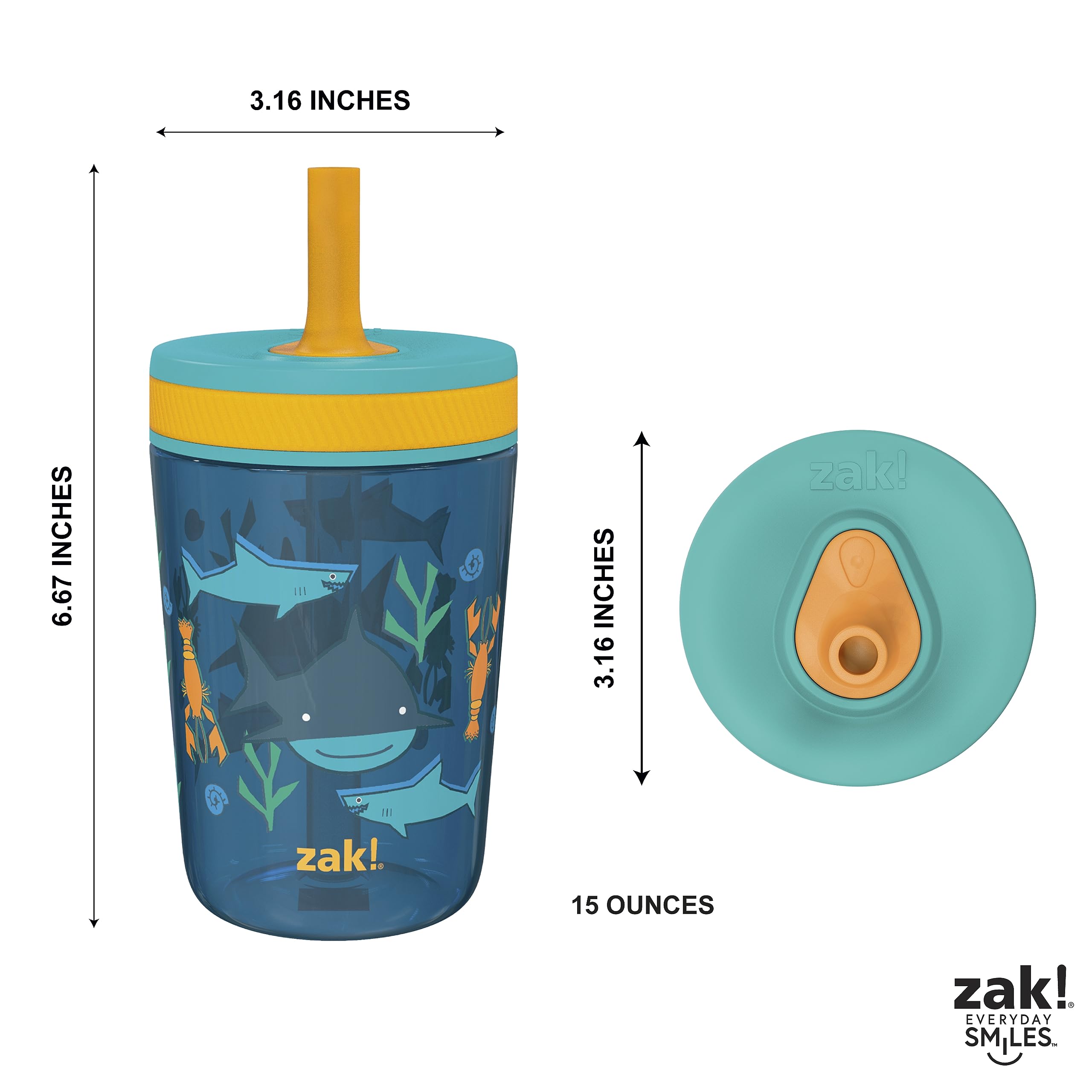 Zak Designs Kelso Toddler Cups For Travel or At Home, 15oz 2-Pack Durable Plastic Sippy Cups With Leak-Proof Design is Perfect For Kids (Sweet Berry, Lemon Zest)