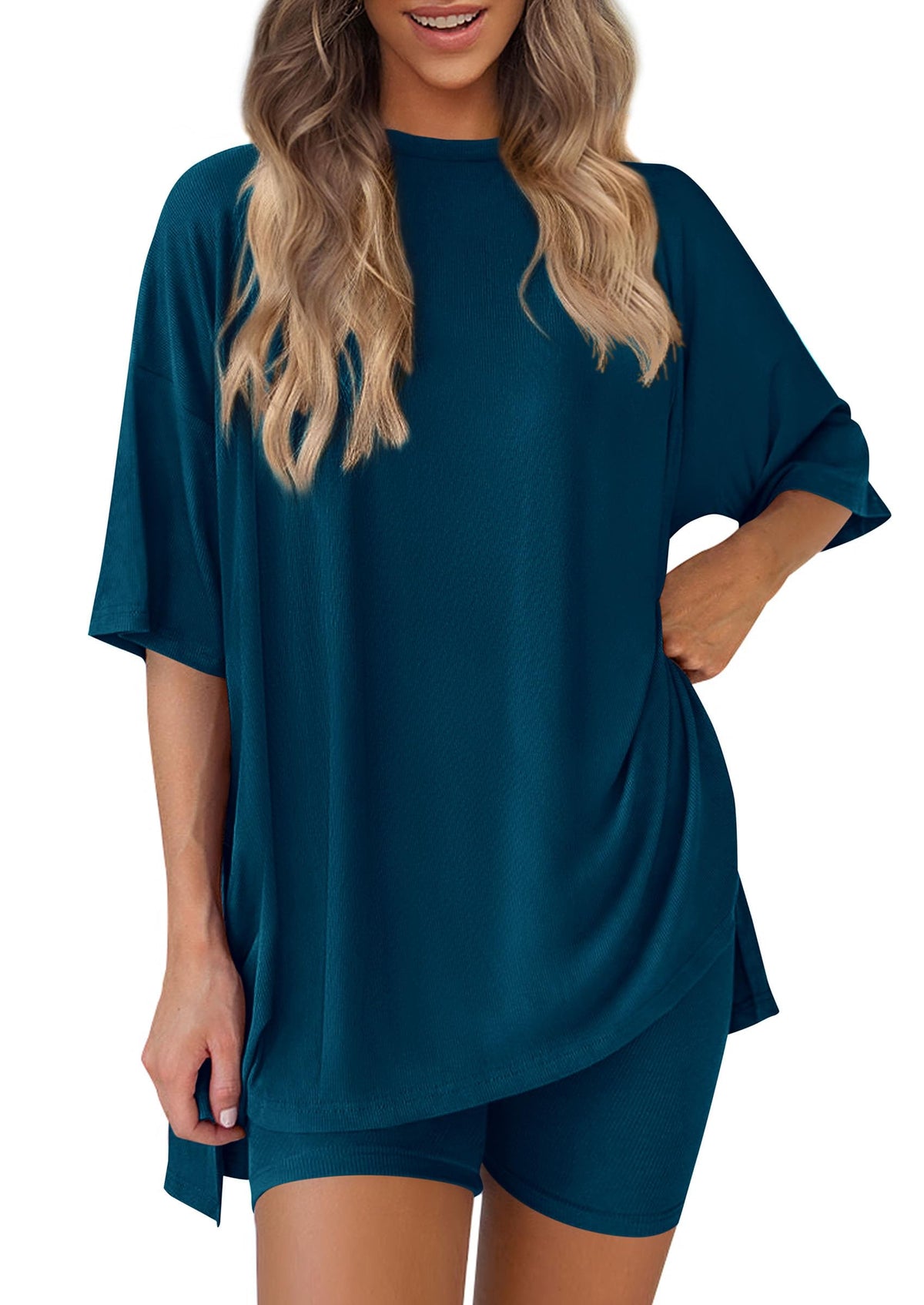 PRETTYGARDEN Women 2 Piece Lounge Set 2026 Summer Casual Oversized Shirts Biker Shorts Matching Airport Travel Outfit Clothes
