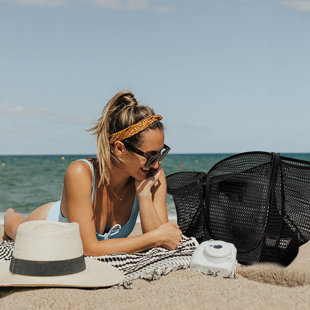 KALIDI Beach Nylon Mesh Tote Bag, Casual Tote Bag Hobo Women Foldable MAX 23L Shoulder Bag For Beach Picnic Vacation