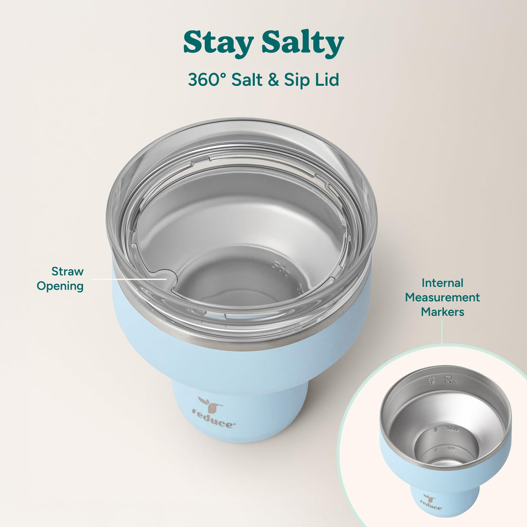 REDUCE Saltini 16 oz Cocktail Tumbler - Insulated Margarita Tumbler with Lid - Keeps Drinks Cold for 10 Hours - 360 Sippable Martini Glass Alternative - Shatterproof, Perfect for Parties - Daiquiri