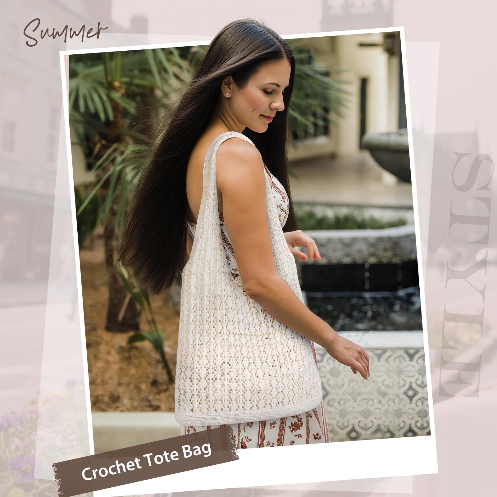 Sightor Crochet Tote Bag, Mesh Beach Bag Knit Summer Hobo Bag Vacation Boho Tote Bag for Women