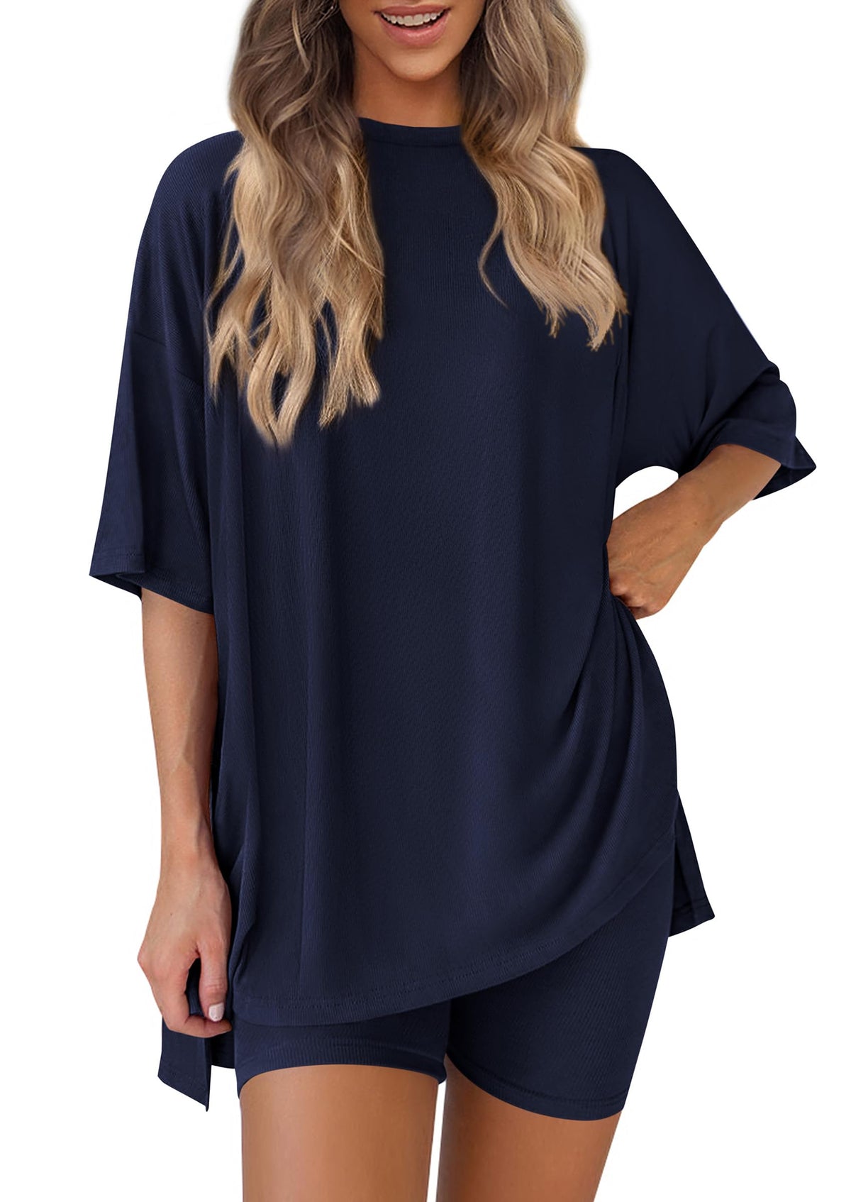PRETTYGARDEN Women 2 Piece Lounge Set 2026 Summer Casual Oversized Shirts Biker Shorts Matching Airport Travel Outfit Clothes